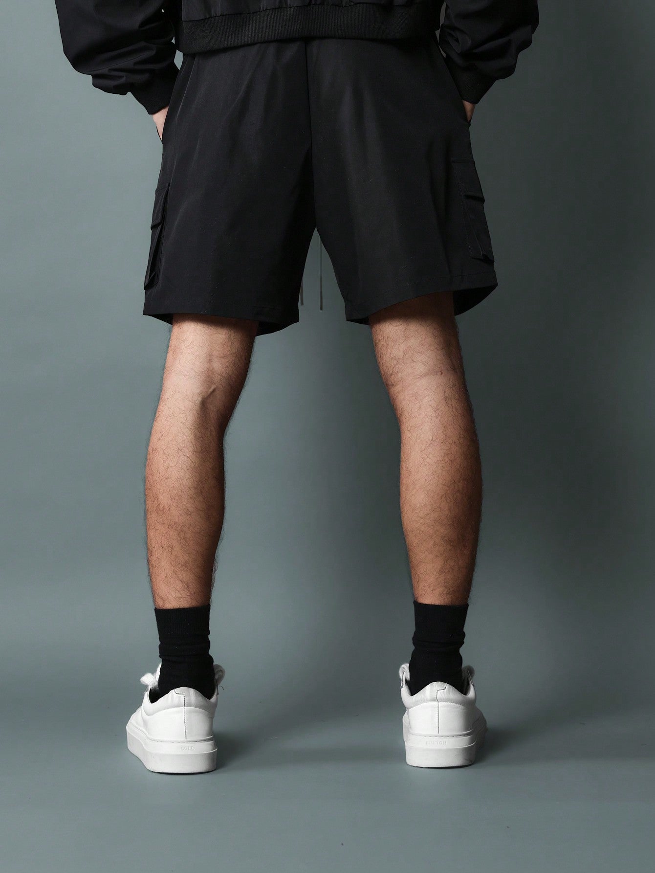 Drop Crotch Nylon Cargo Short With Drawstrings