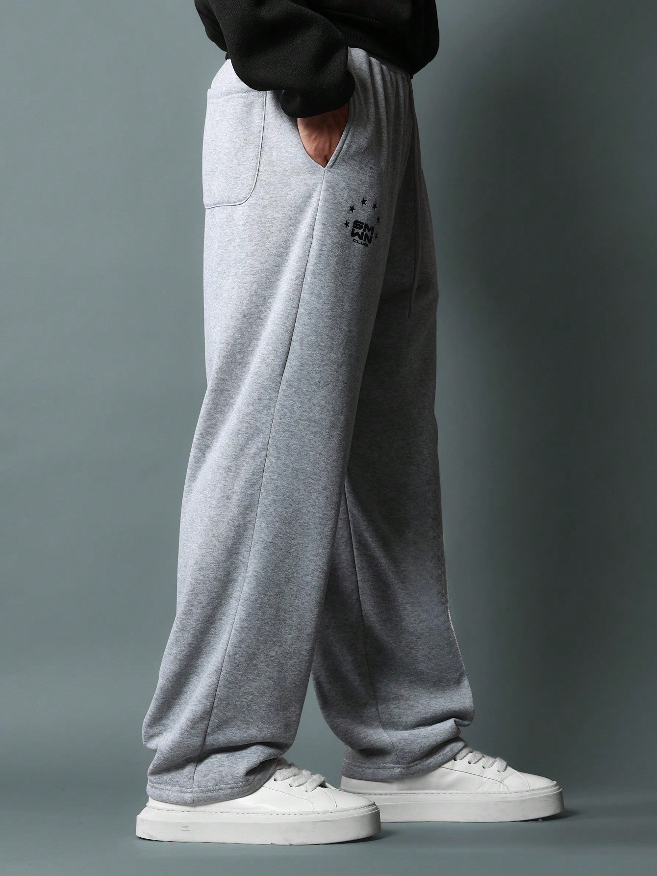 Loose Fit Drop Crotch Sweatpants With Small Graphic Print