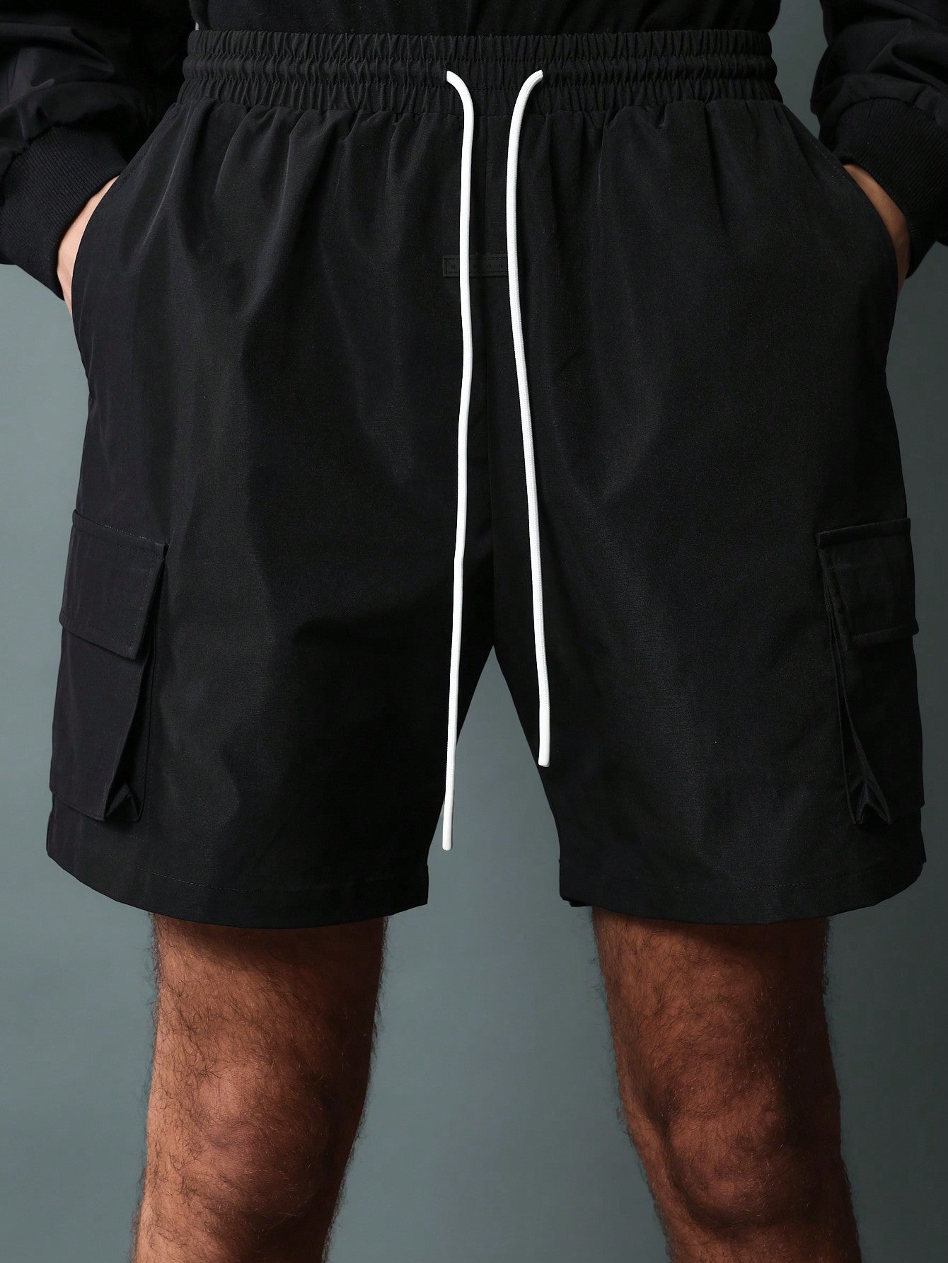 Drop Crotch Nylon Cargo Short With Drawstrings