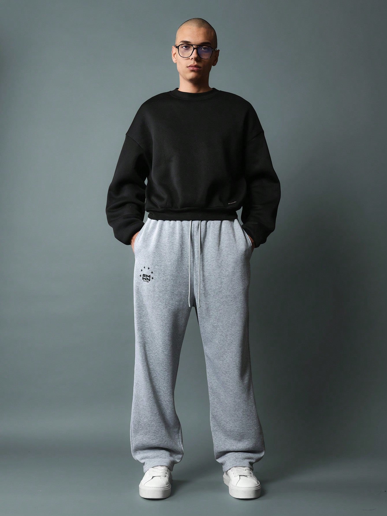 Loose Fit Drop Crotch Sweatpants With Small Graphic Print