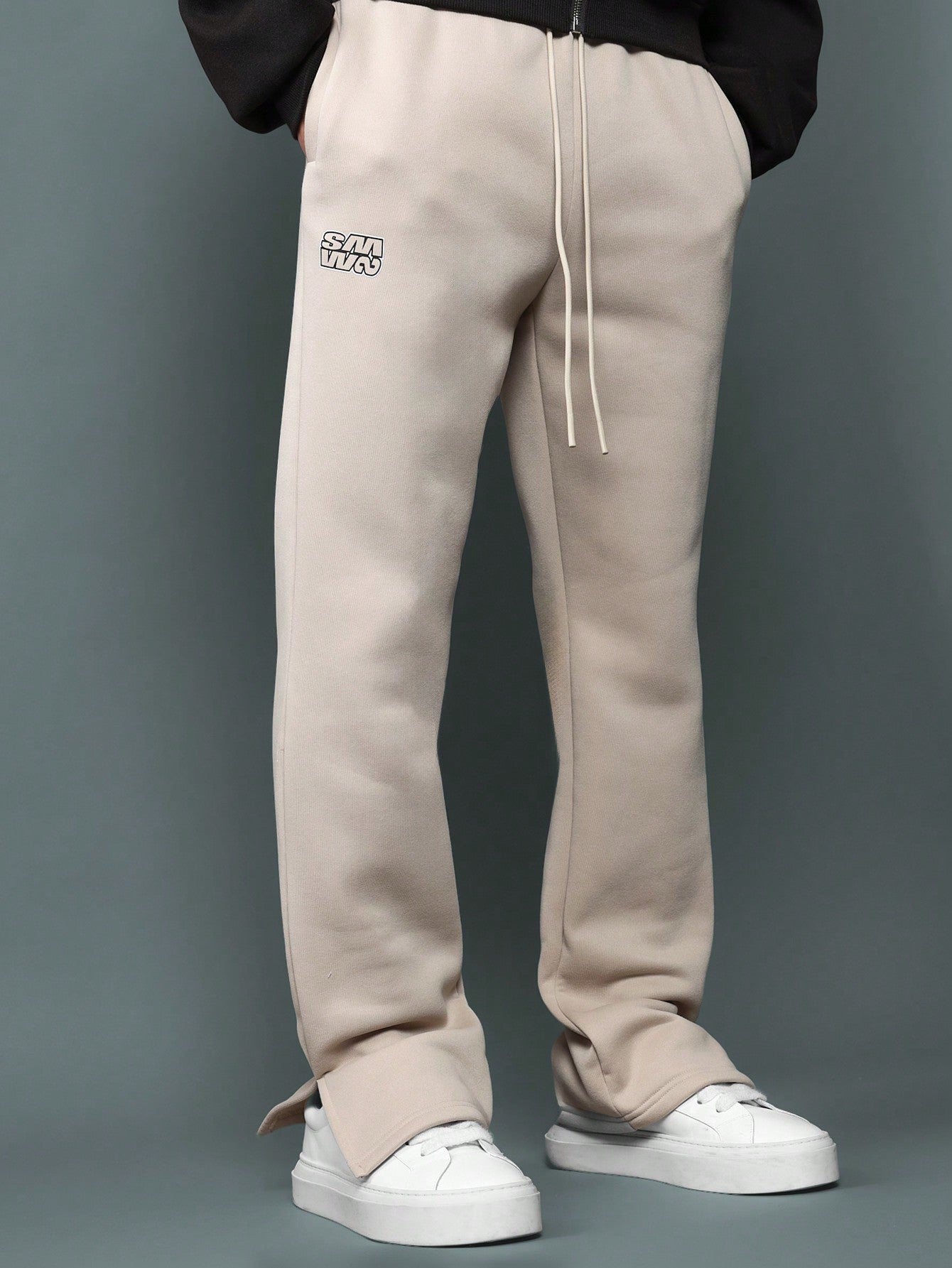 Flare Fit Sweatpants With Slit And Graphic Print