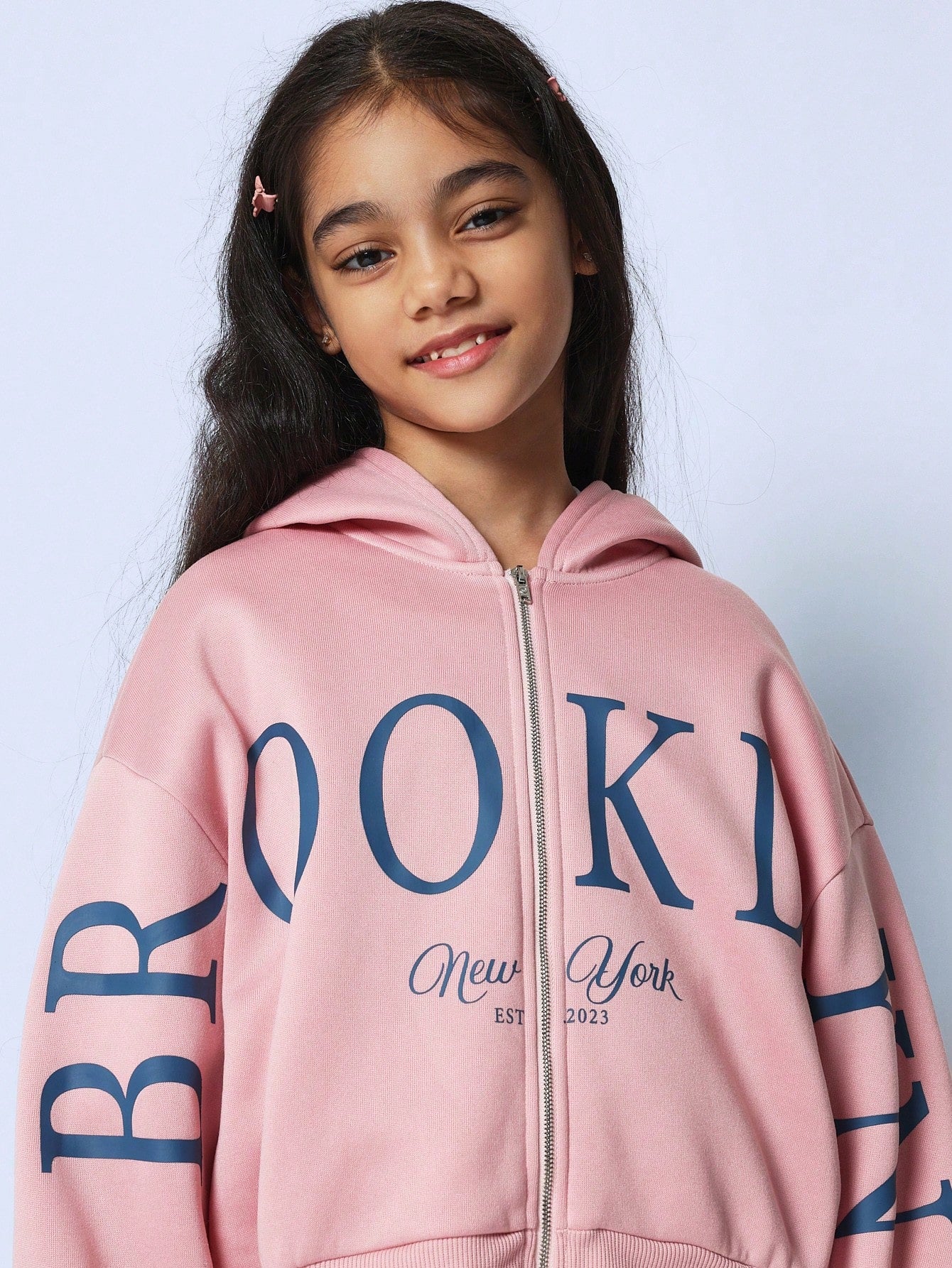 Tween Girls Comfy Regular Fit Pink Zip-Up Hoodie With Large Graphic Print