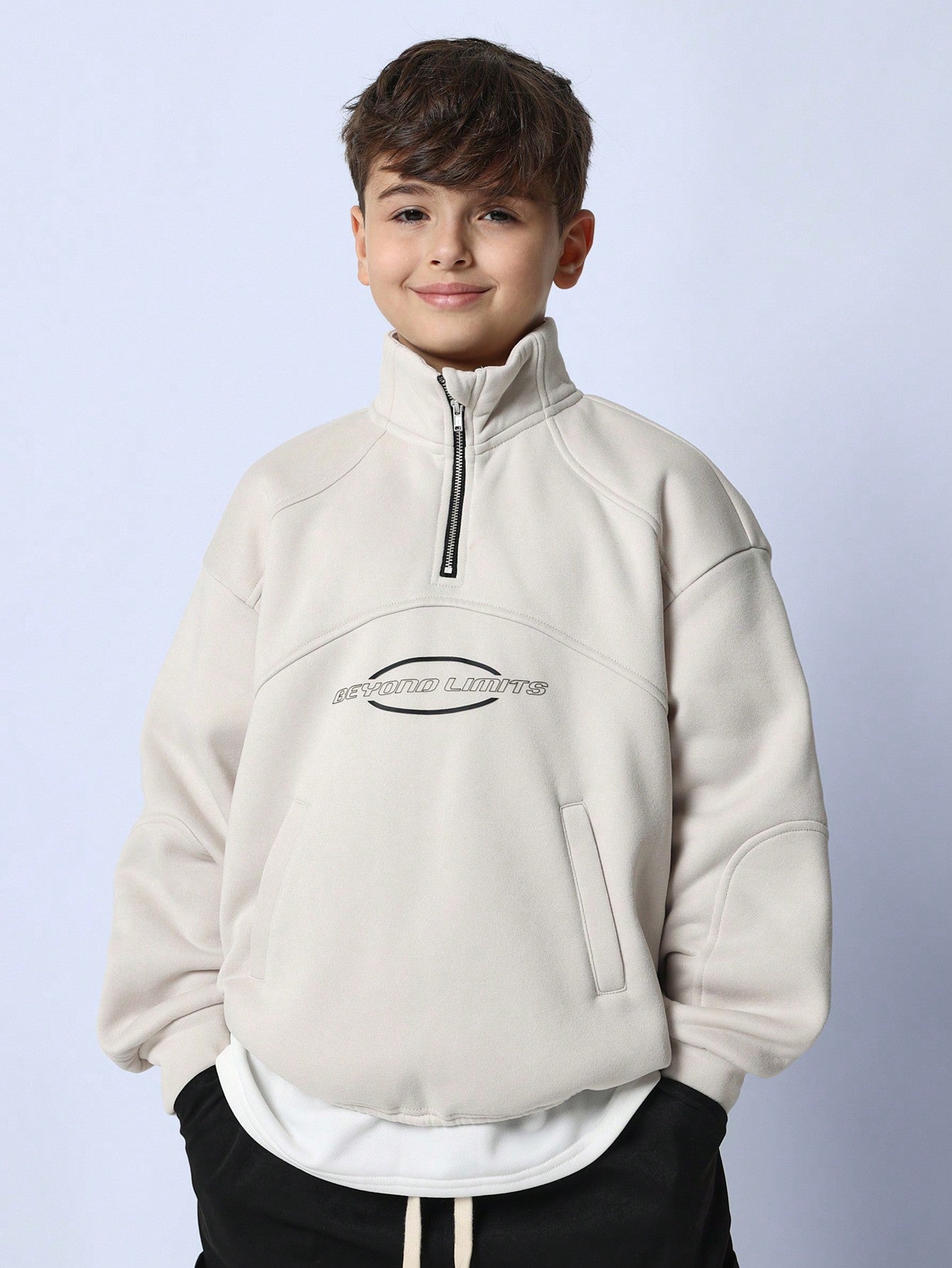 Tween Boys Comfy Raglan Half Zip Funnel Neck Sweatshirts With Graphic Print