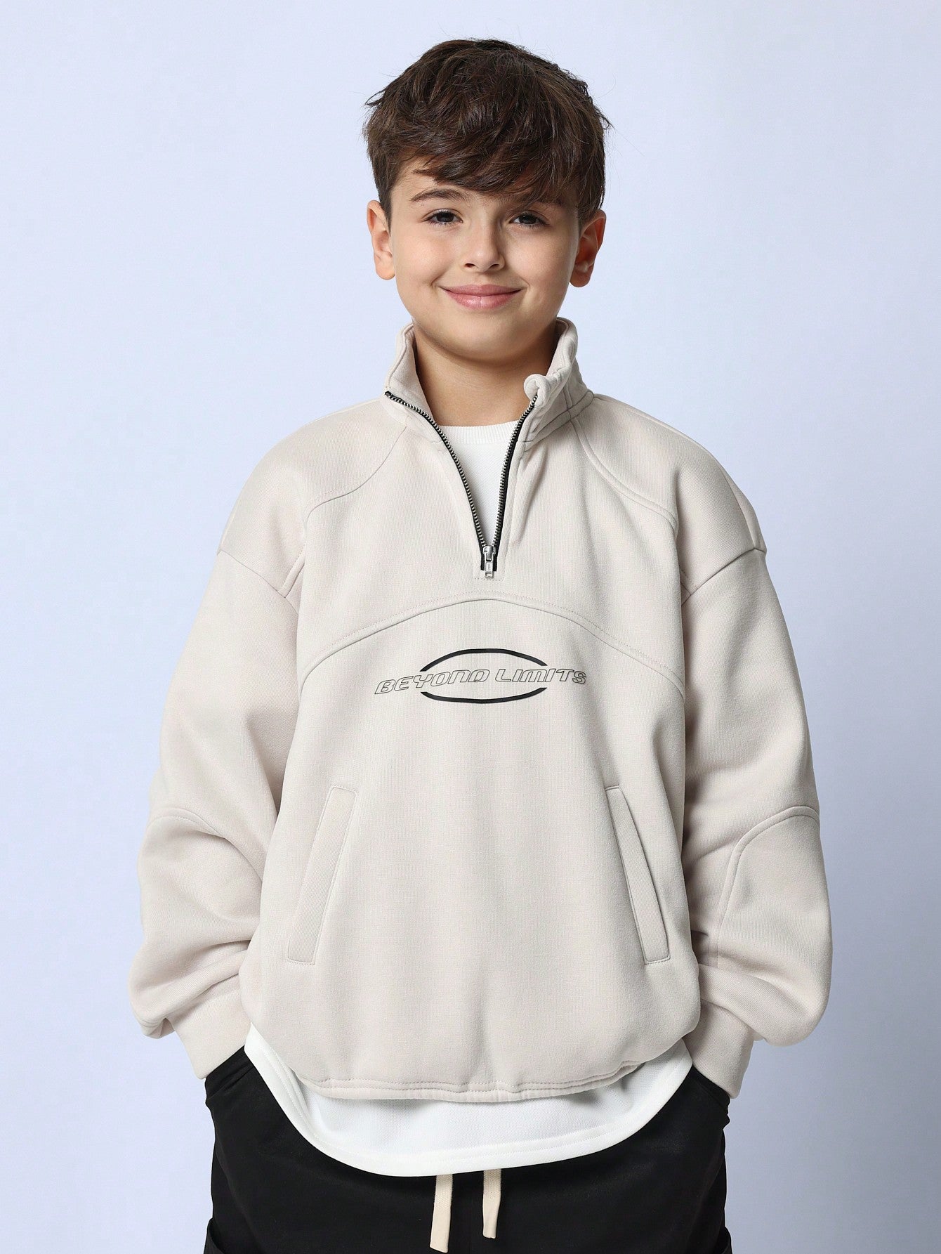 Tween Boys Comfy Raglan Half Zip Funnel Neck Sweatshirts With Graphic Print