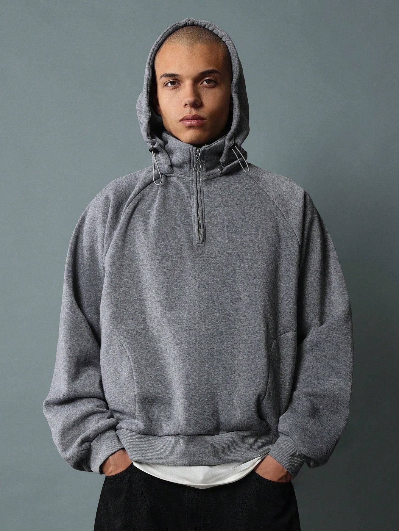 Regular Fit Overhead Funnel Neck Half Zip Hoodie