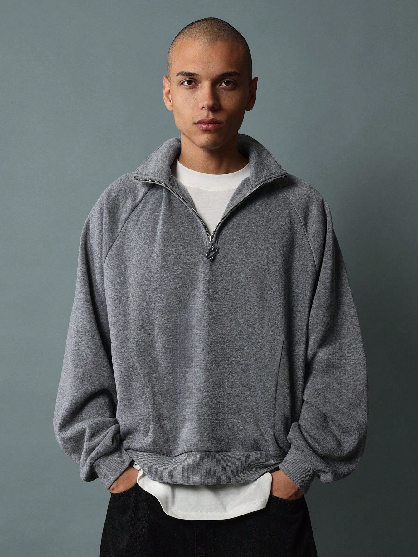 Regular Fit Overhead Funnel Neck Half Zip Hoodie