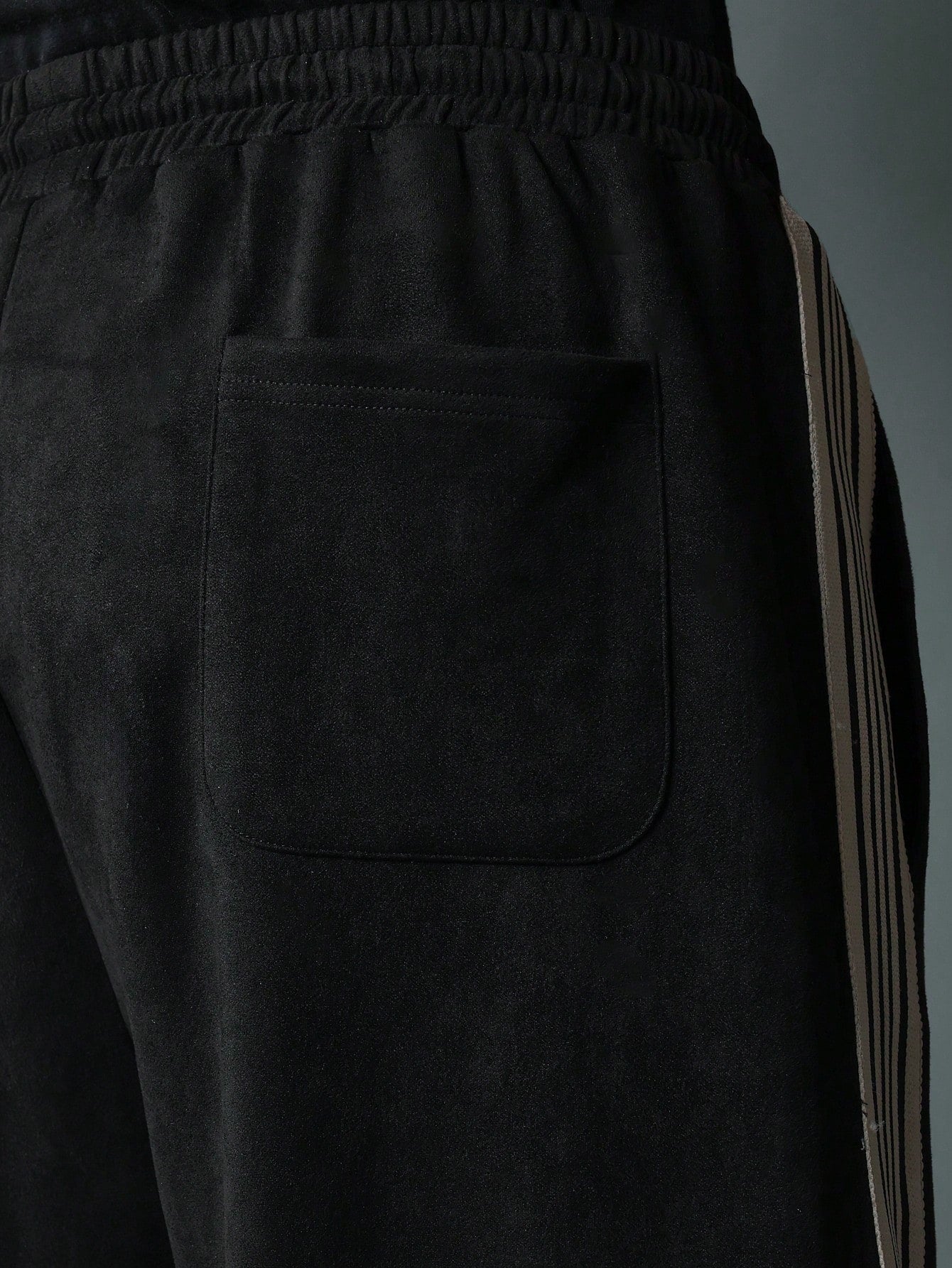 Straight Fit Suedette Sweatpants With Side Stripe Tape & Drawstrings