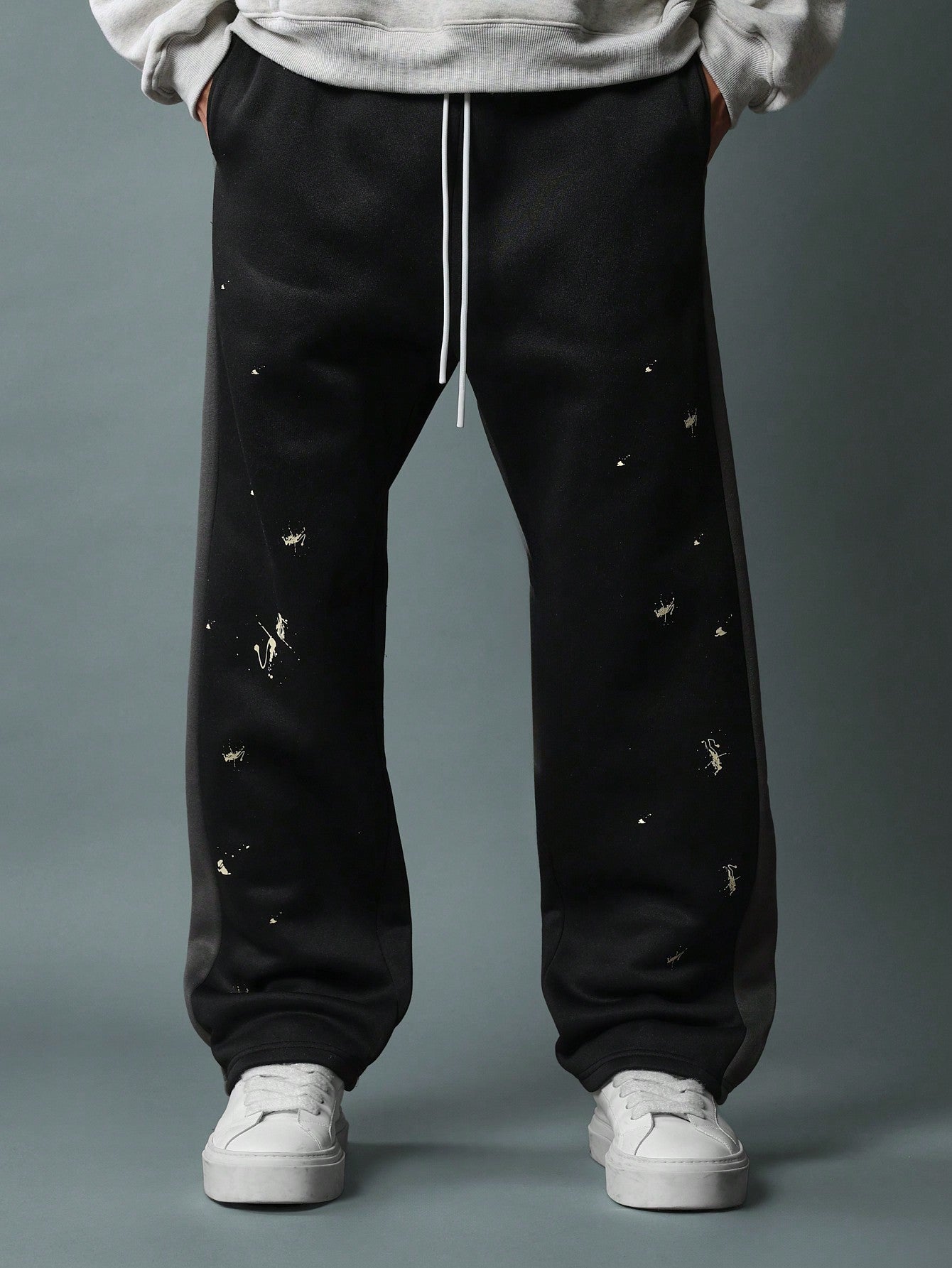 Straight Fit Colour Block Panel Sweatpants With Splatter Paint