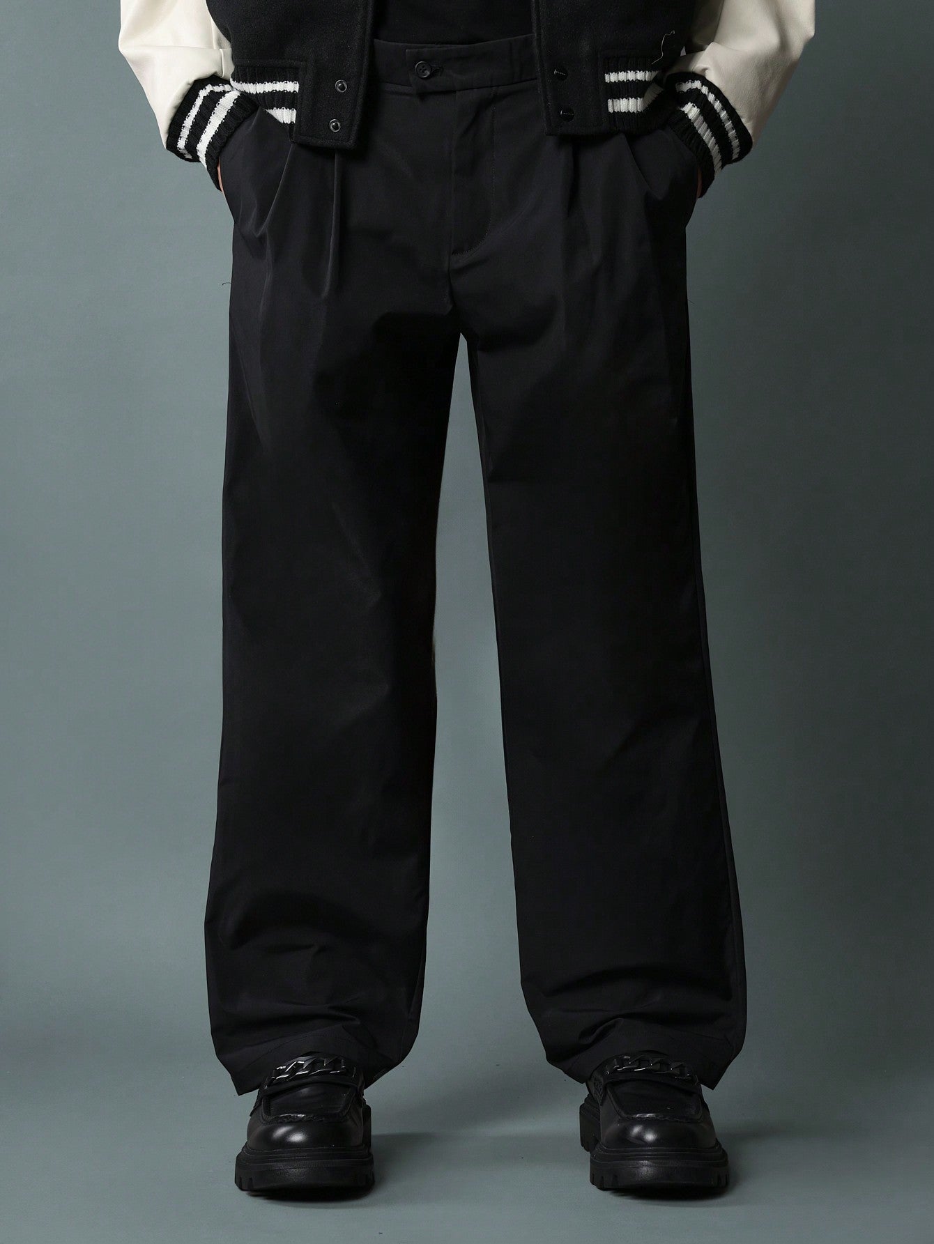 Straight Fit Nylon Pants With Pleats