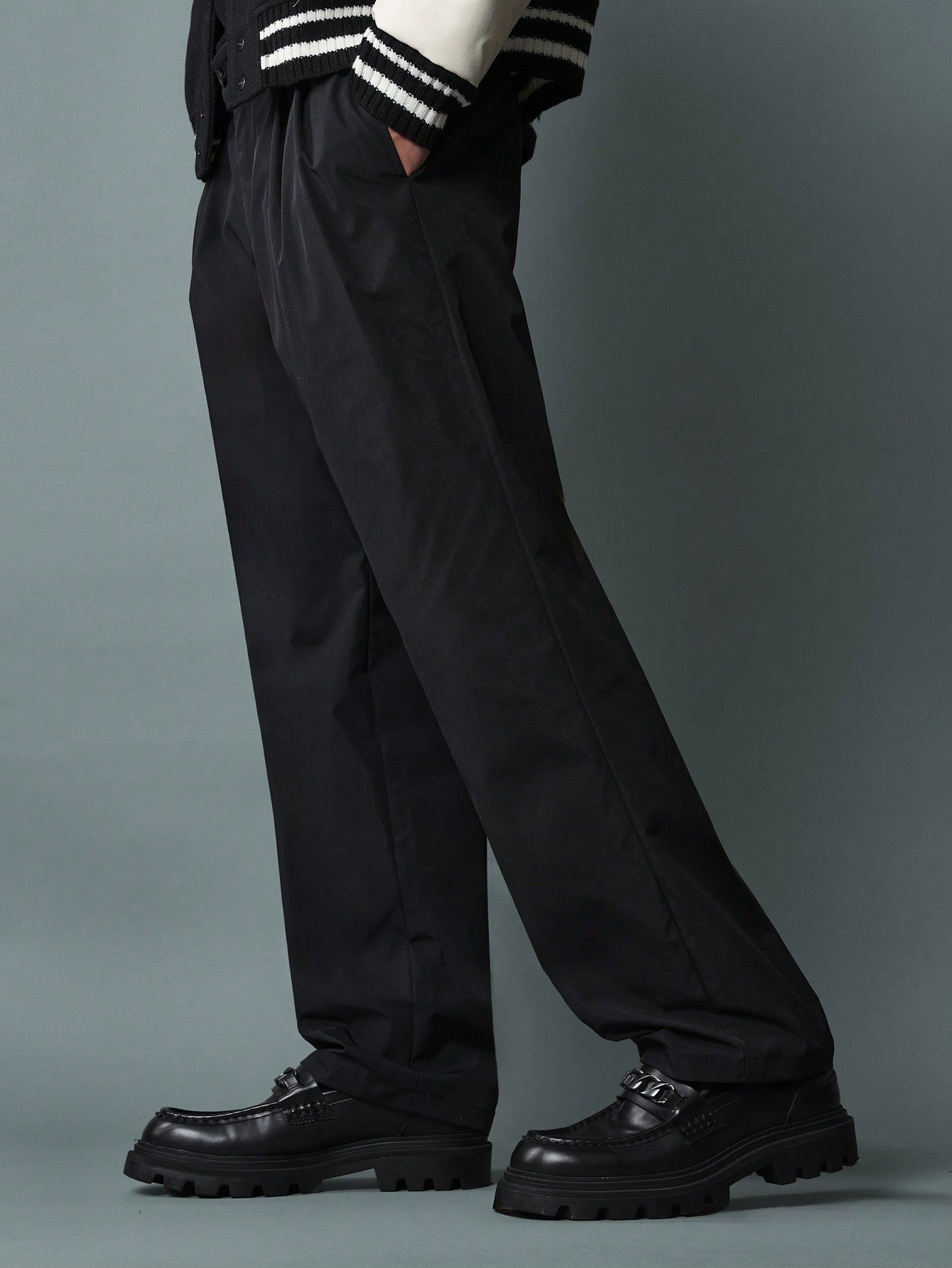 Straight Fit Nylon Pants With Pleats