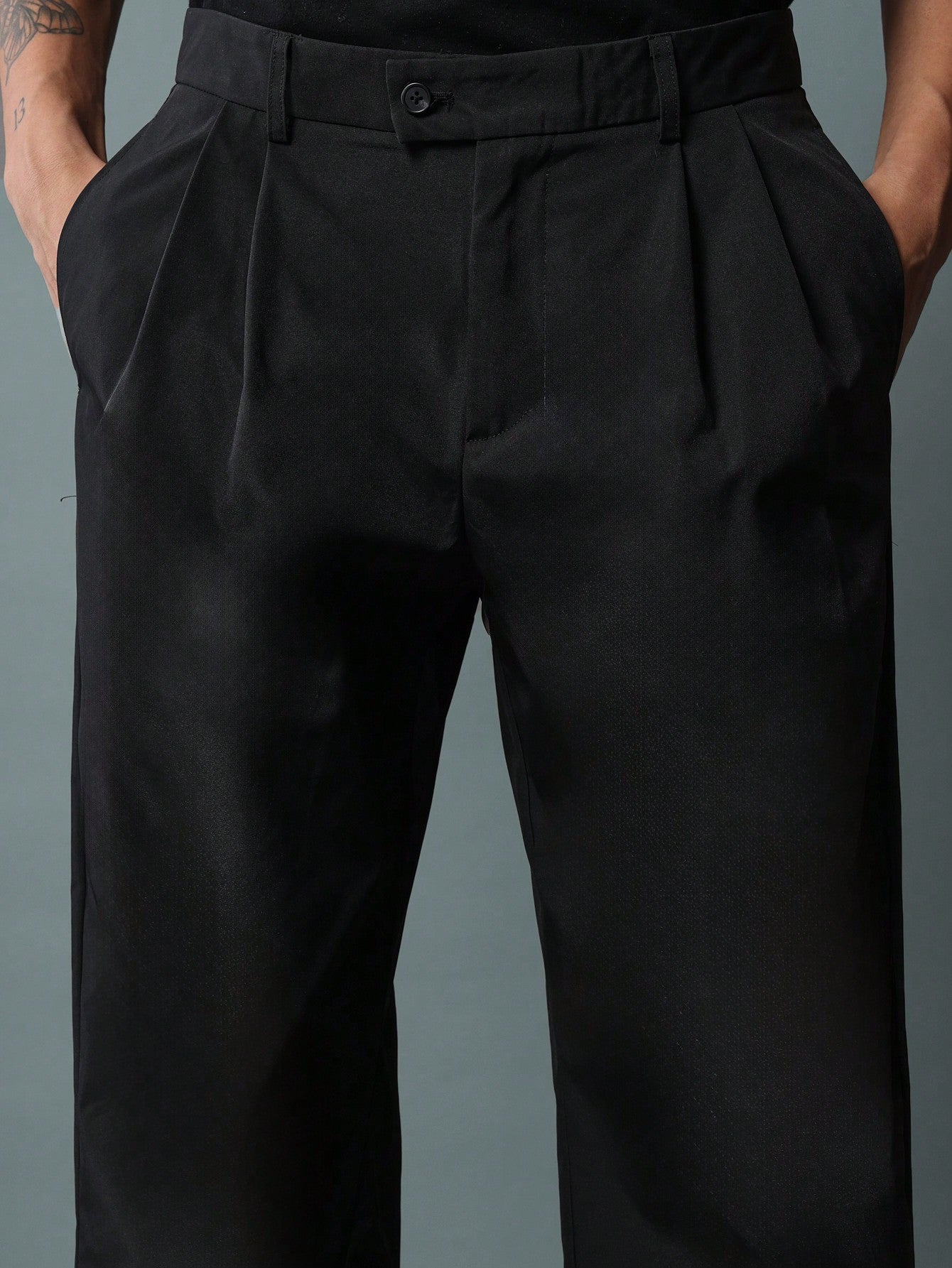 Straight Fit Nylon Pants With Pleats