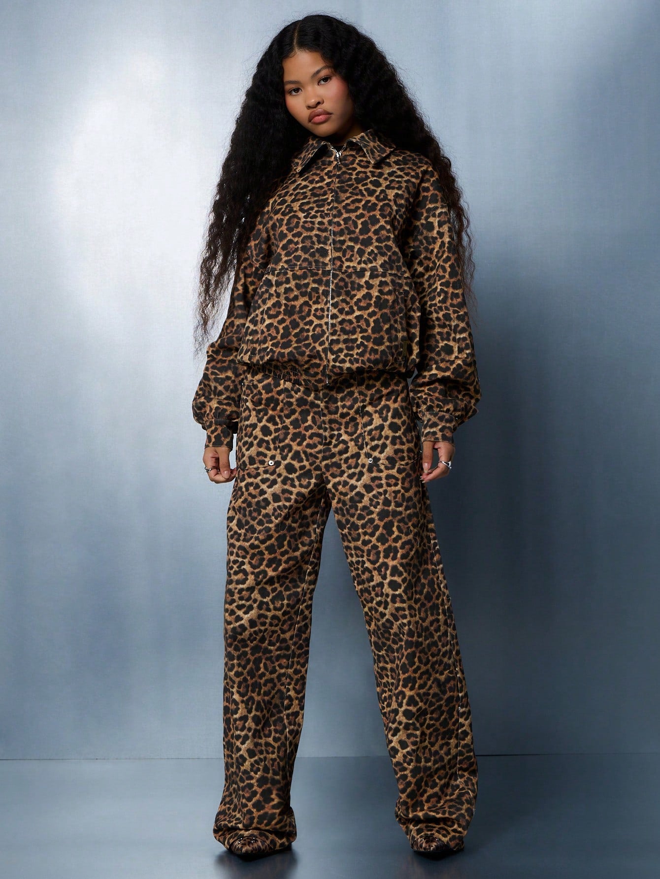 SUMWON WOMEN Leopard Print Twill Blouson Jacket