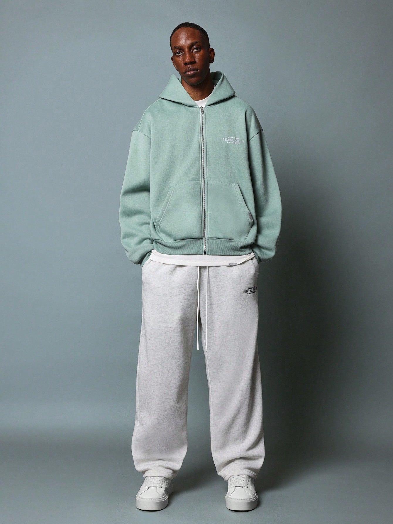 Oversized Fit Zip Up Hoodie And Barrel Fit Sweatpants With Embroidery Pattern 2 Piece Set