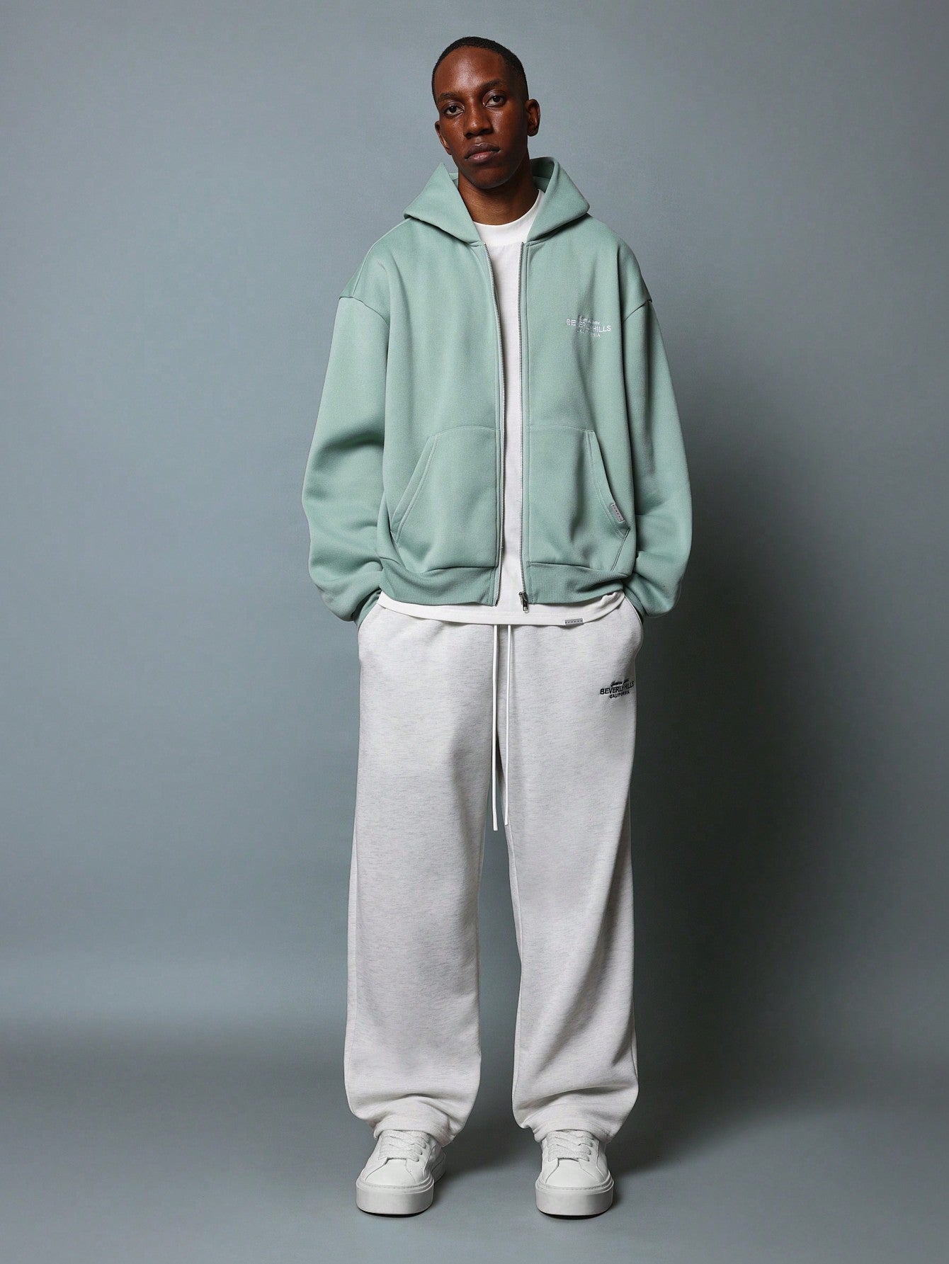 Oversized Fit Zip Up Hoodie And Barrel Fit Sweatpants With Embroidery Pattern 2 Piece Set