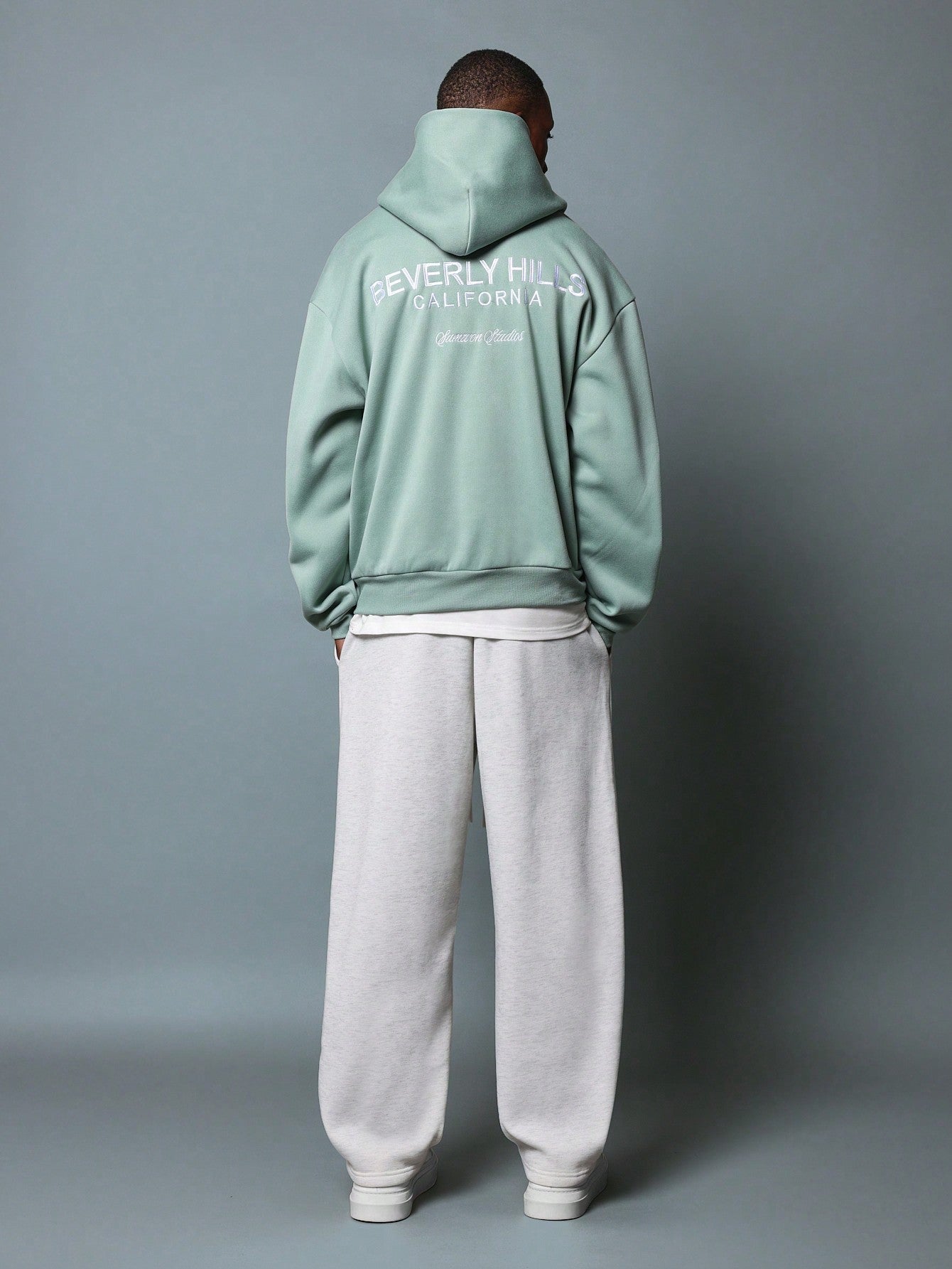 Oversized Fit Zip Up Hoodie And Barrel Fit Sweatpants With Embroidery Pattern 2 Piece Set