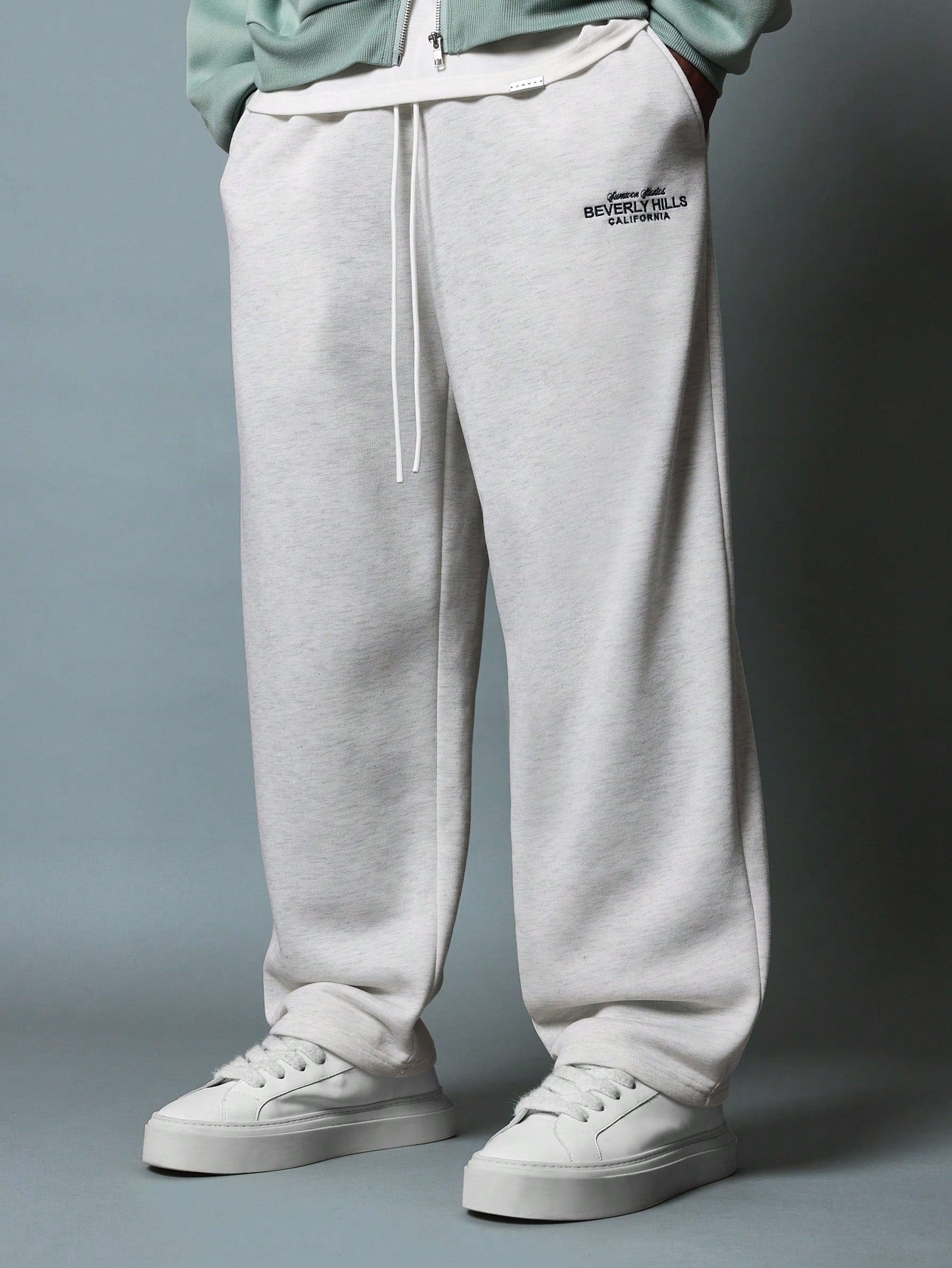 Oversized Fit Zip Up Hoodie And Barrel Fit Sweatpants With Embroidery Pattern 2 Piece Set