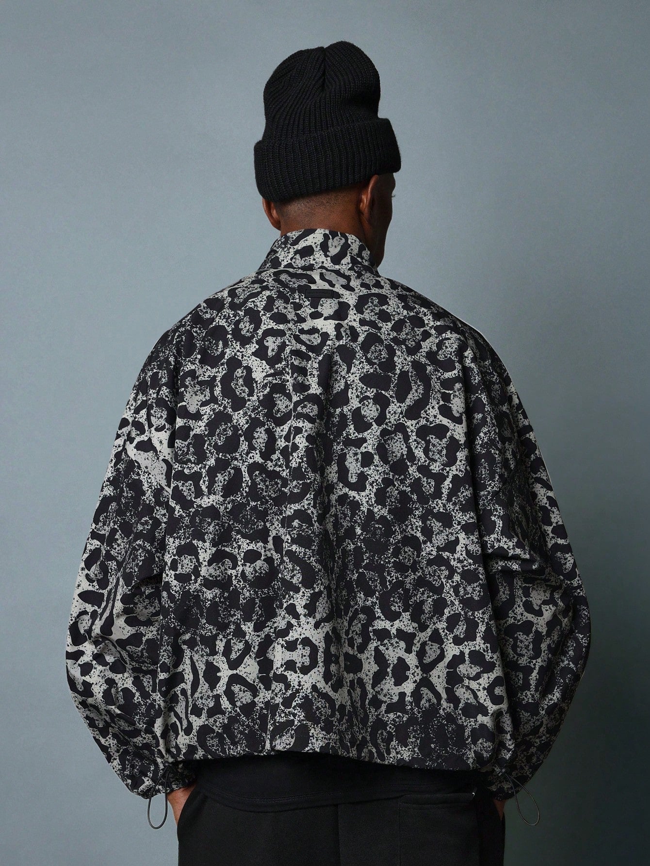 Regular Fit Track Leopard Printed Jacket With Side Tape Panel