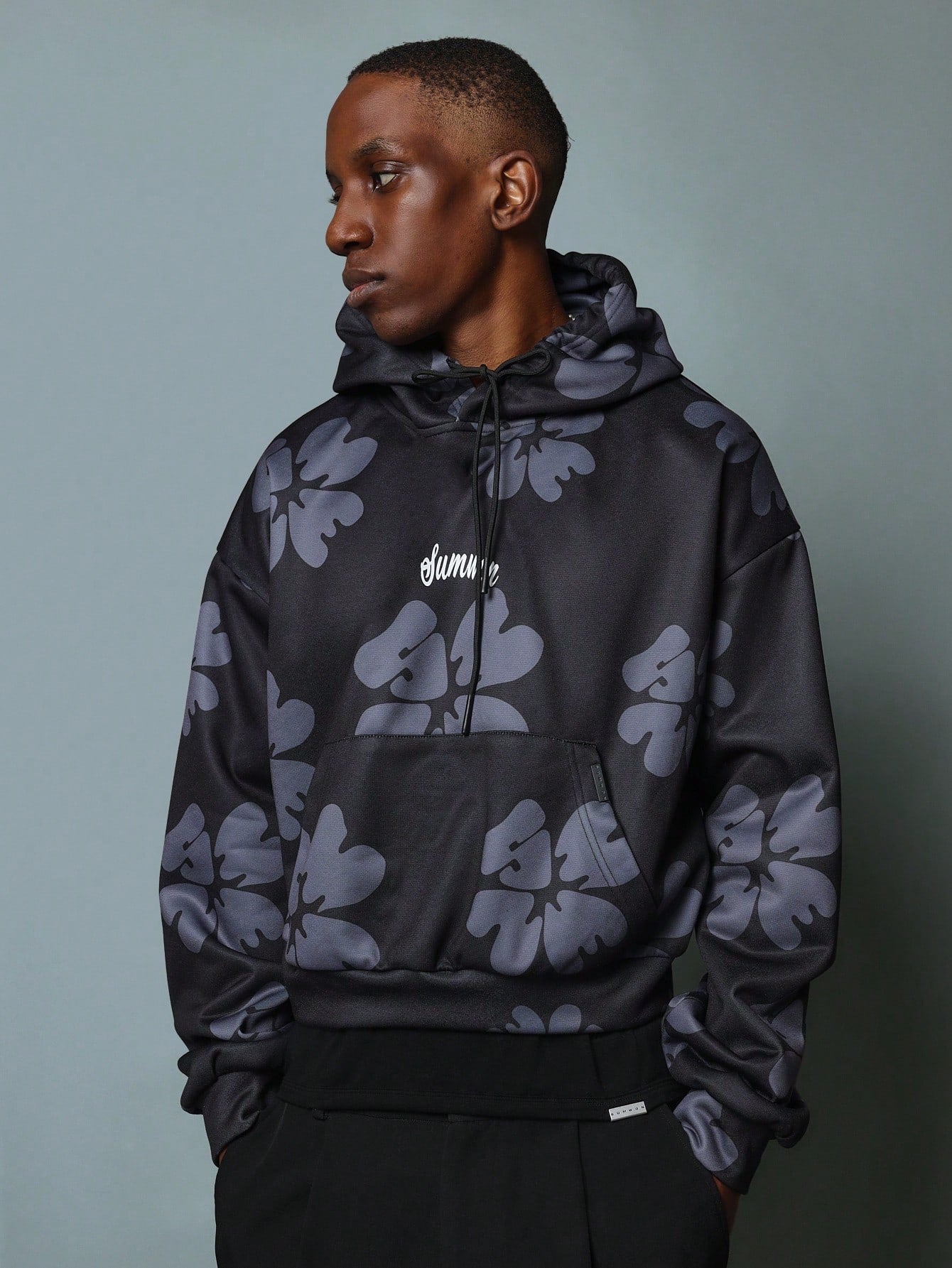 Crop Fit Floral Printed Overhead Hoodie With Drawstrings