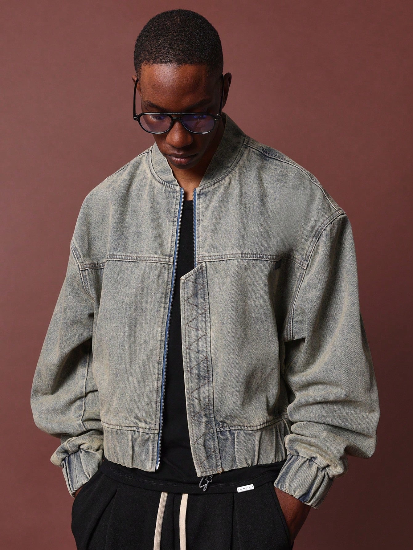 Crop Fit Washed Denim Bomber Jackets