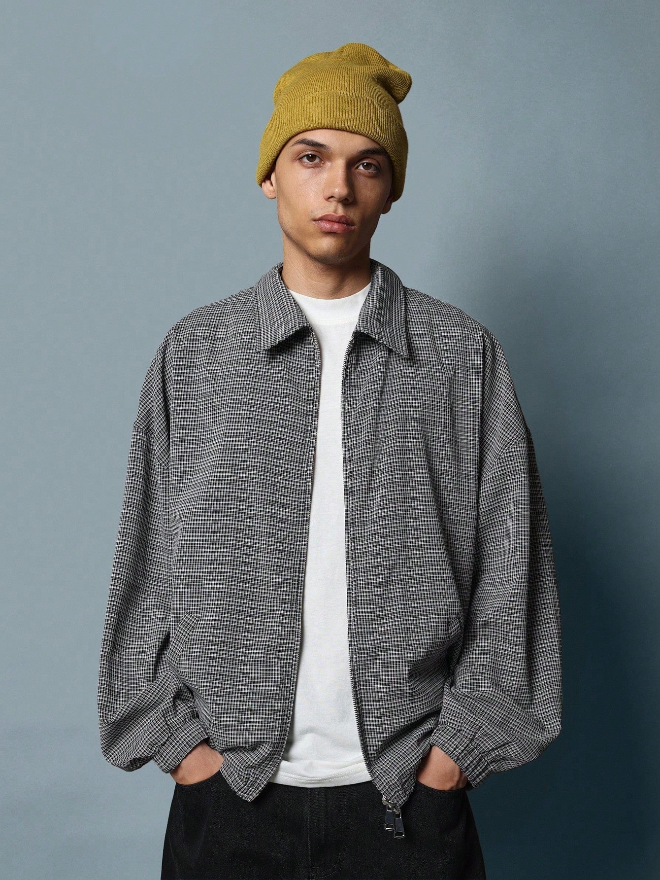 Regular Fit Zip Up Checkered Shacket