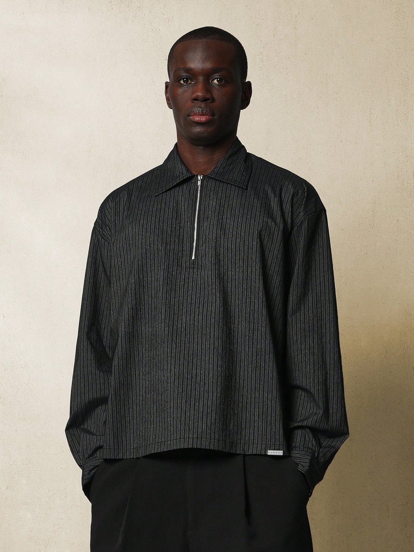 Regular Fit Pinstripe Half Zip Long Sleeve Shirt