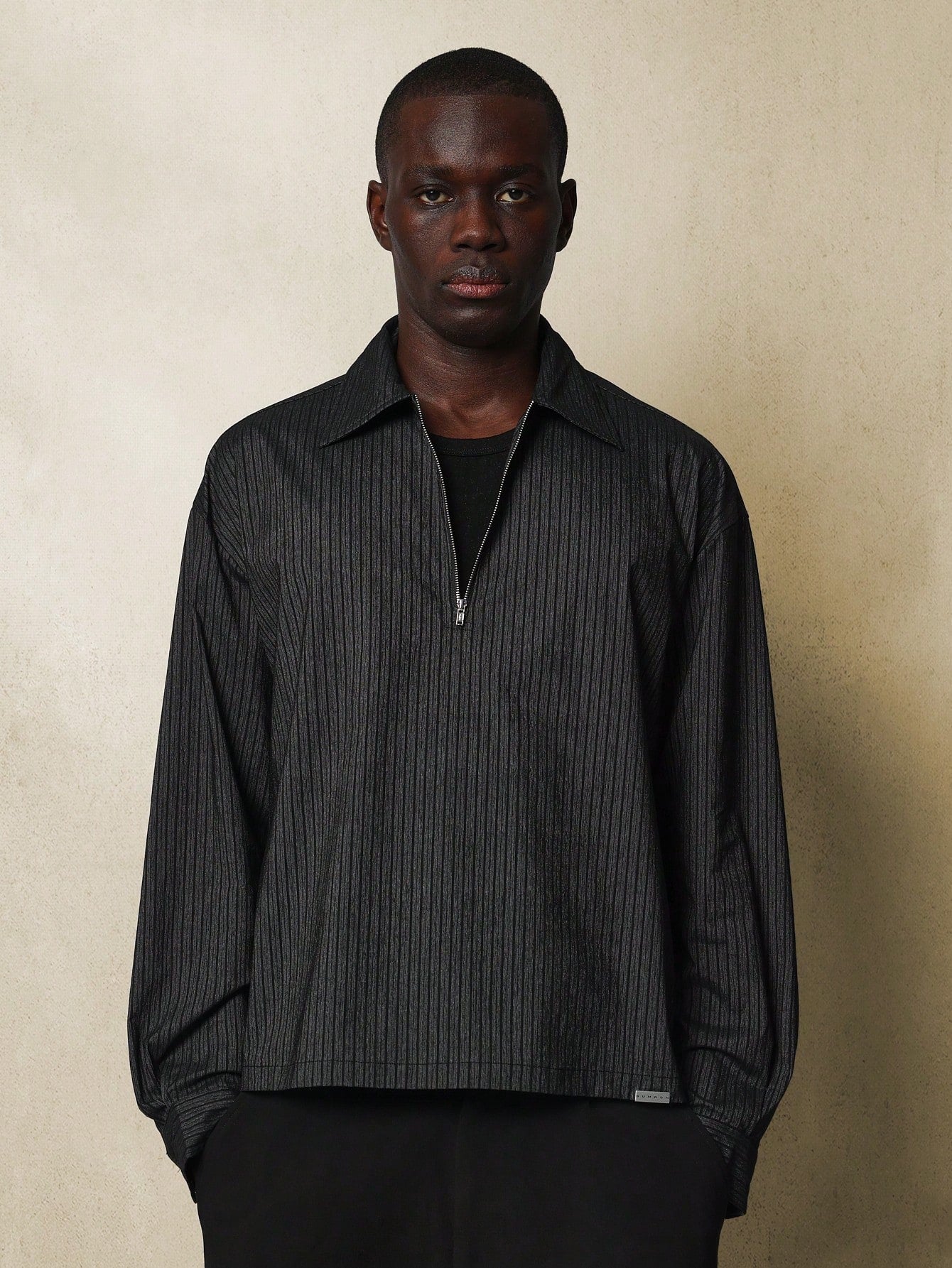 Regular Fit Pinstripe Half Zip Long Sleeve Shirt