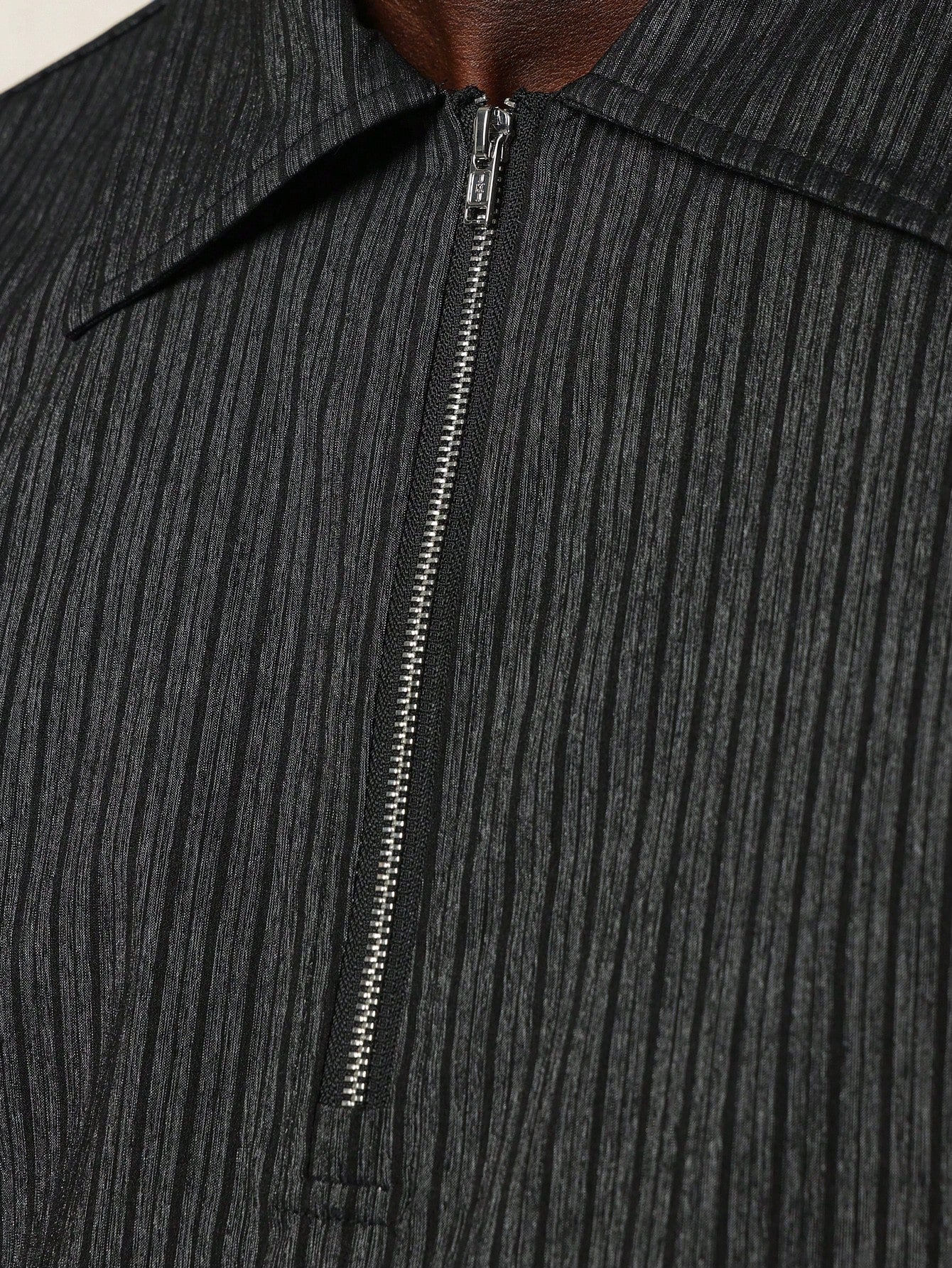 Regular Fit Pinstripe Half Zip Long Sleeve Shirt