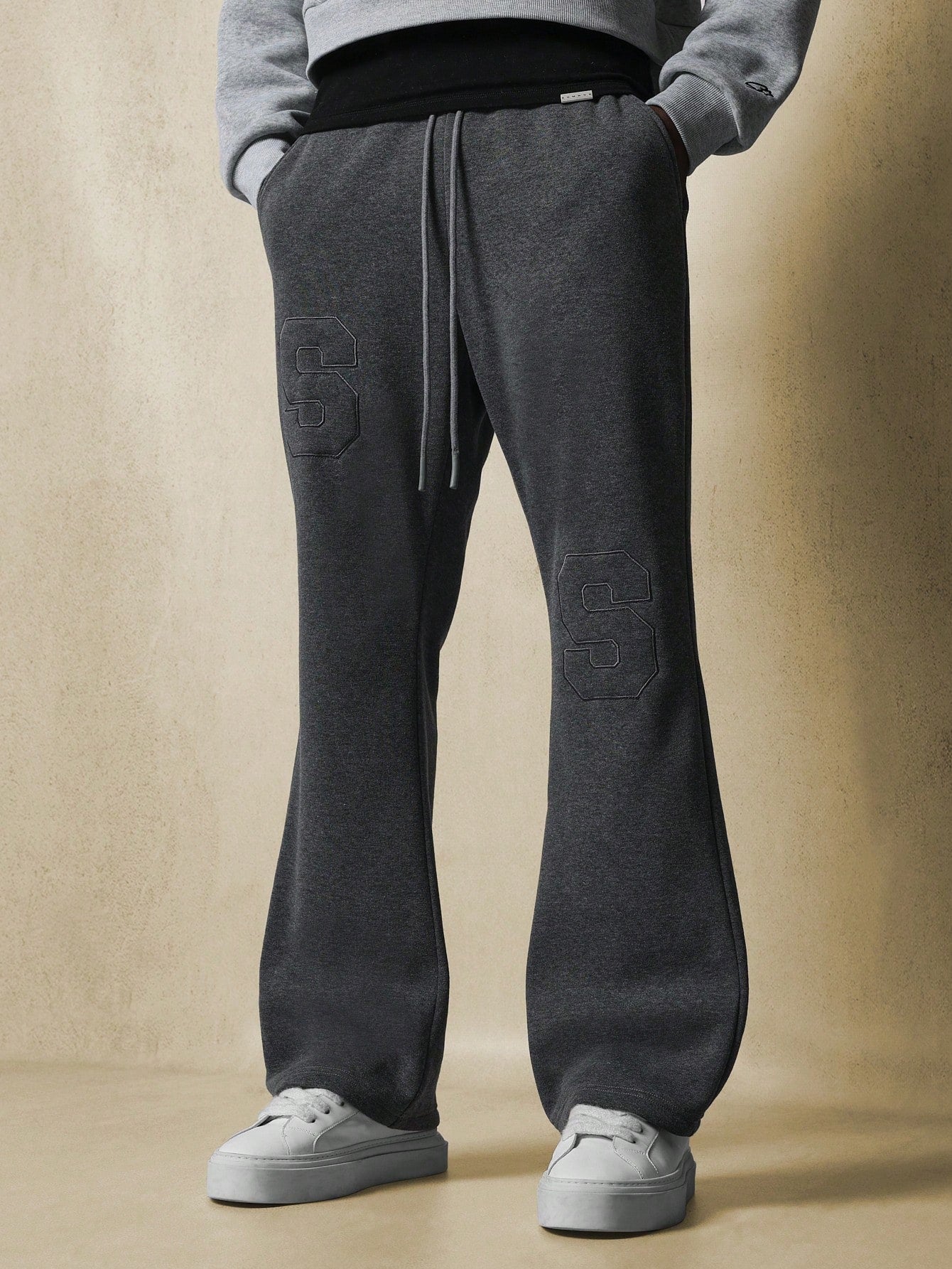 Flare Fit Sweatpants With Applique Embroidery Pattern & Drawstrings