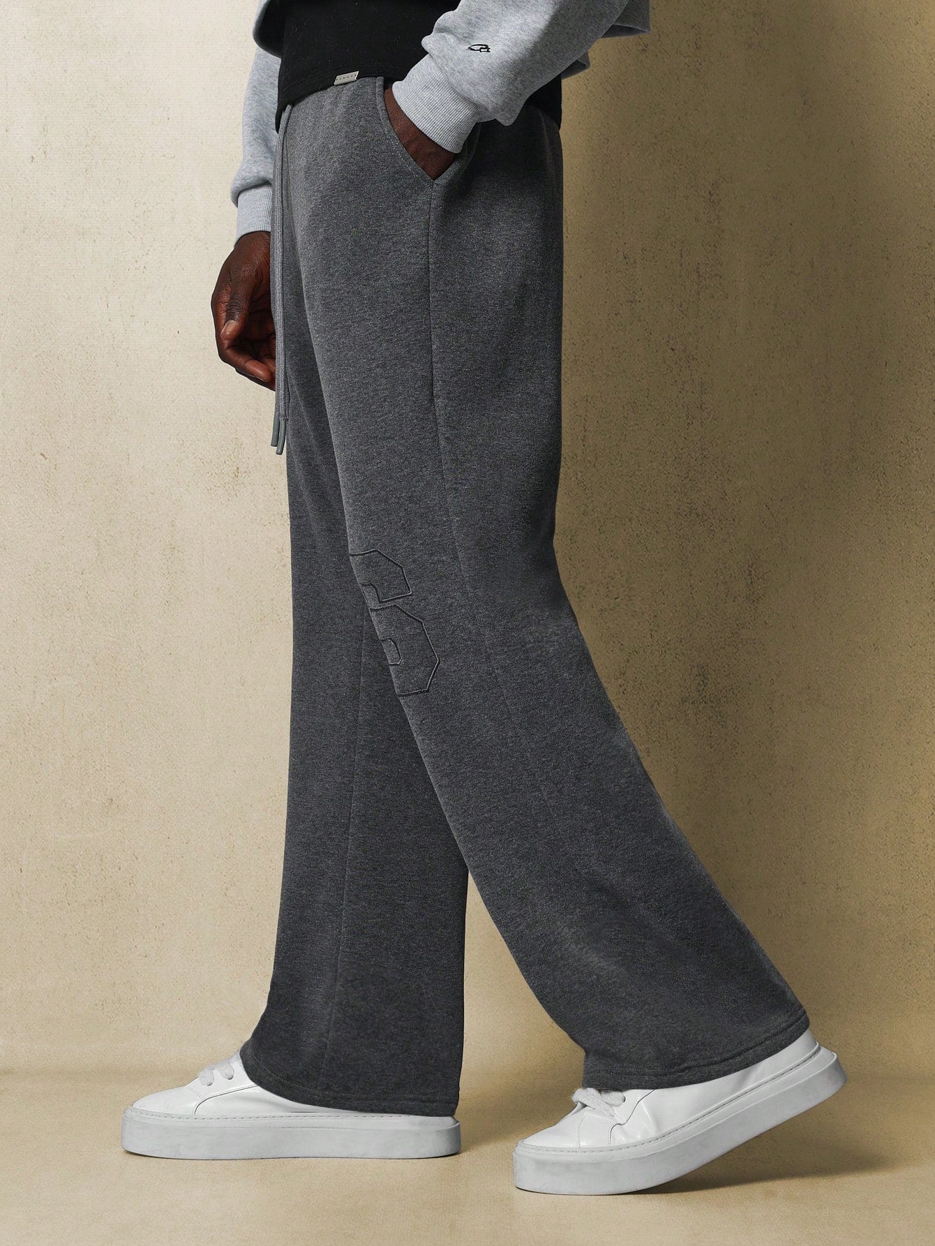 Flare Fit Sweatpants With Applique Embroidery Pattern & Drawstrings