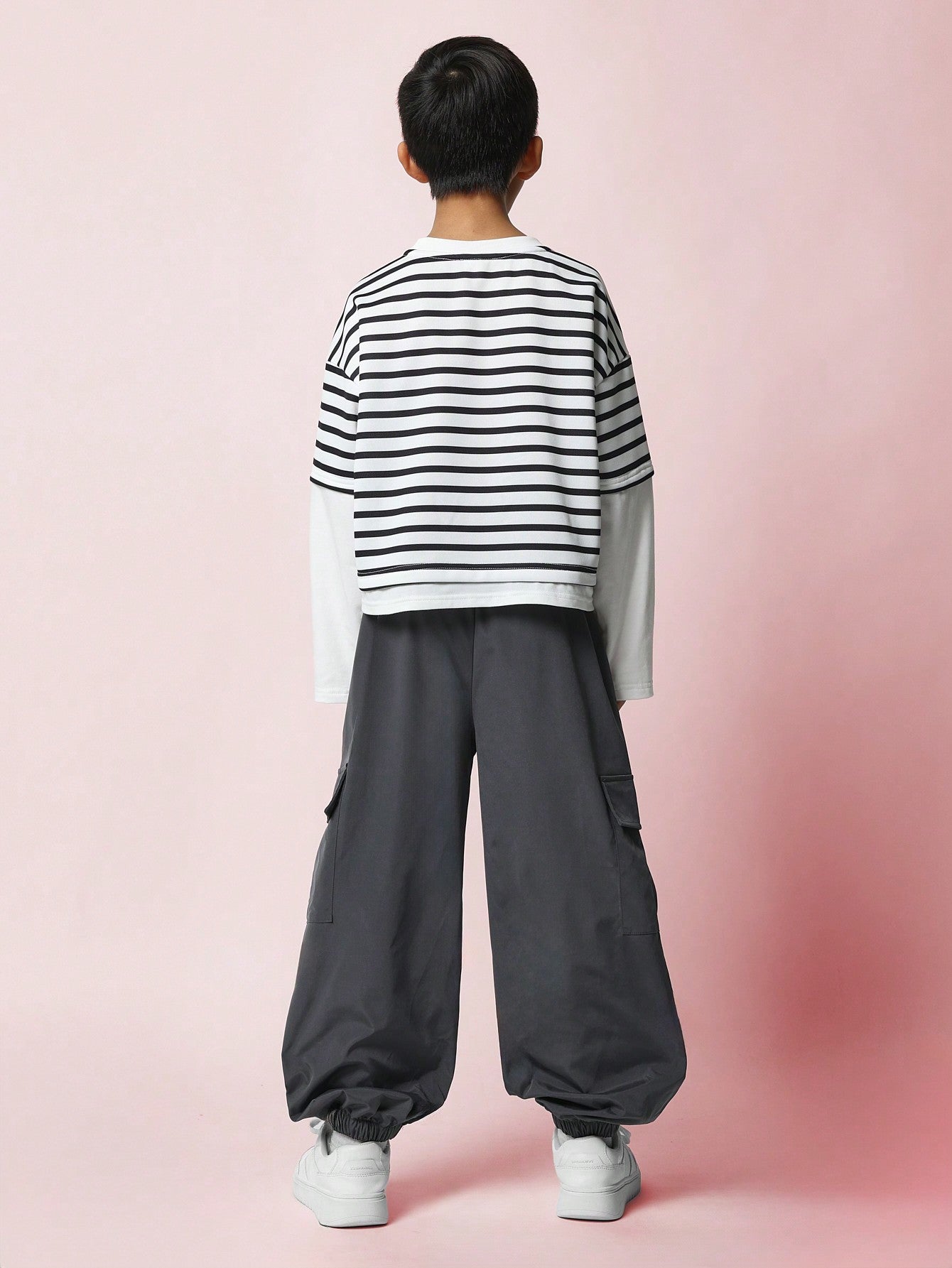 Tween Boys Relaxed Double Sleeve Stripe Tee & Cargo Pant 2 Piece Set