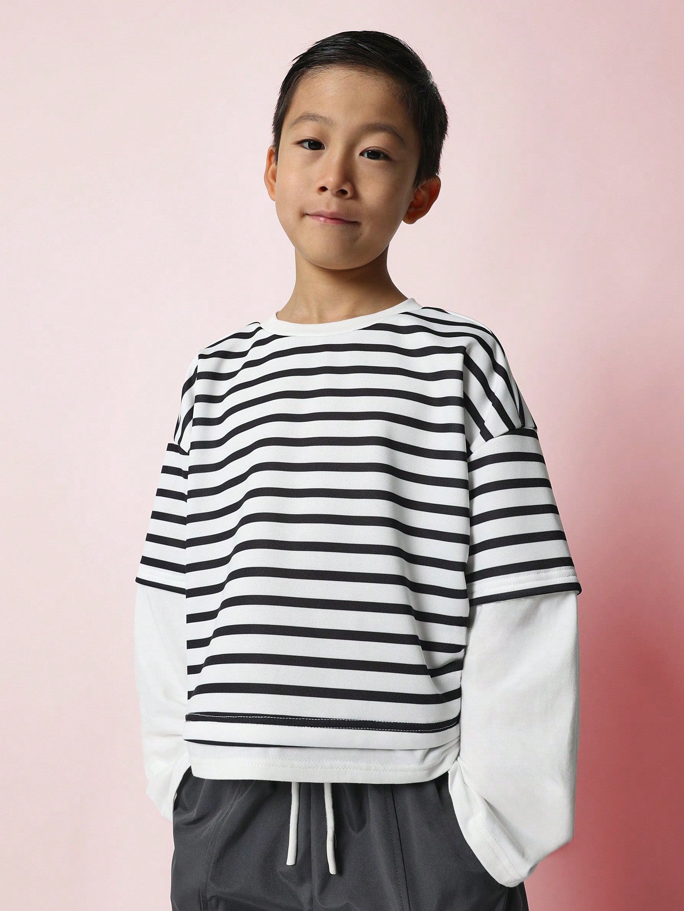 Tween Boys Relaxed Double Sleeve Stripe Tee & Cargo Pant 2 Piece Set