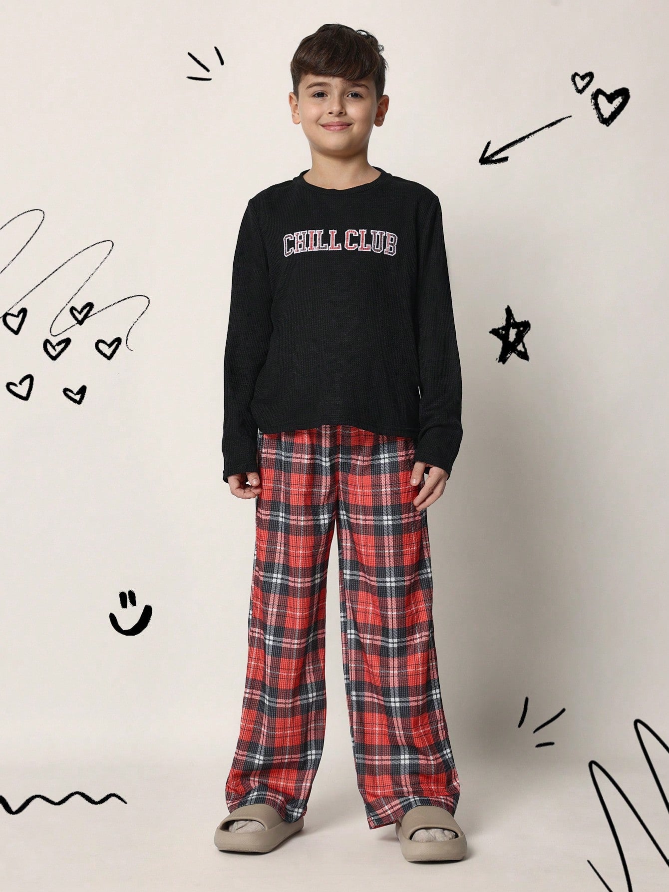 Tween Boys Comft Regular Fit Chill Check Christmas Shirt And Pant 2 Piece Pyjama Set