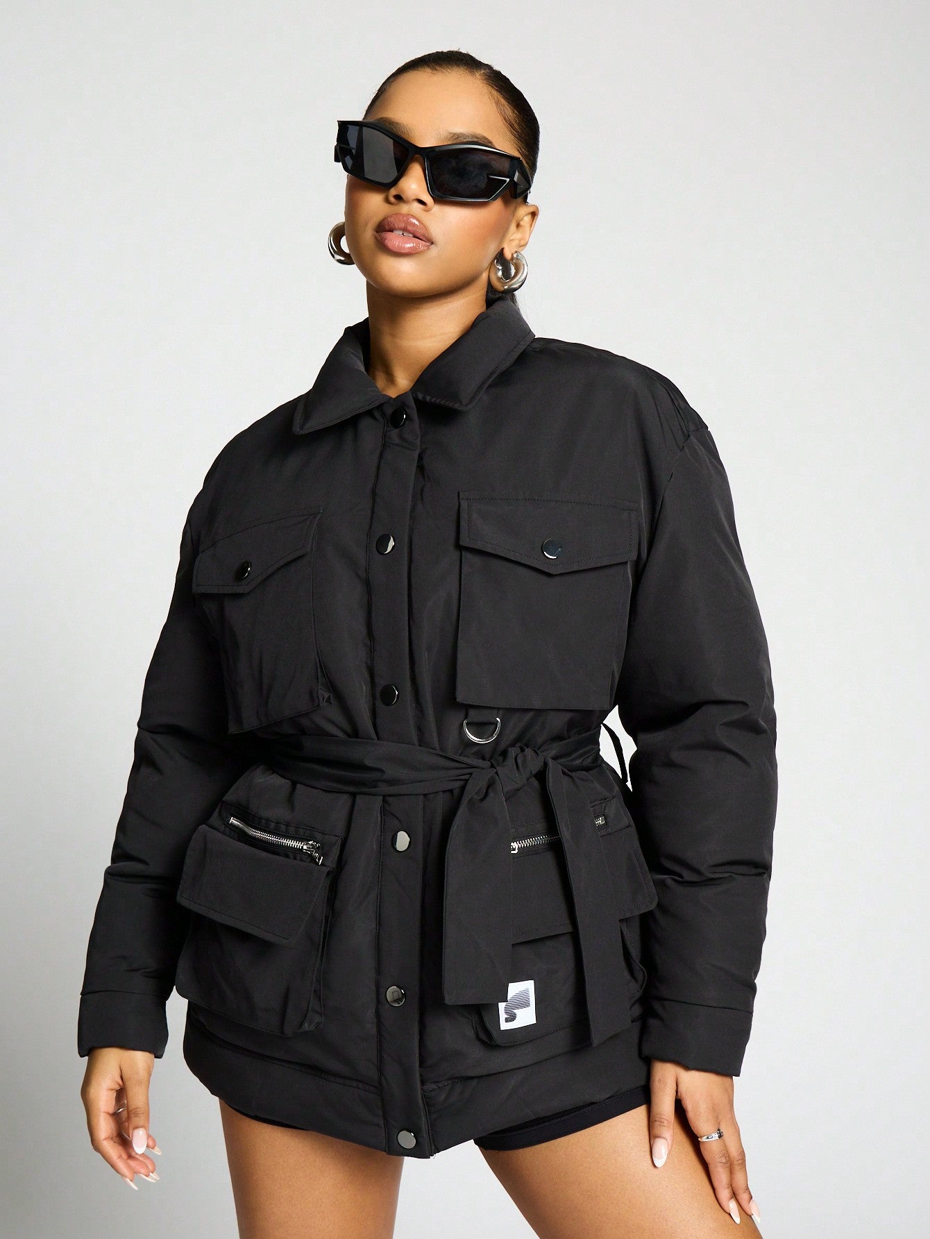 SUMWON WOMEN Belted Oversized Utility Puffer Coat