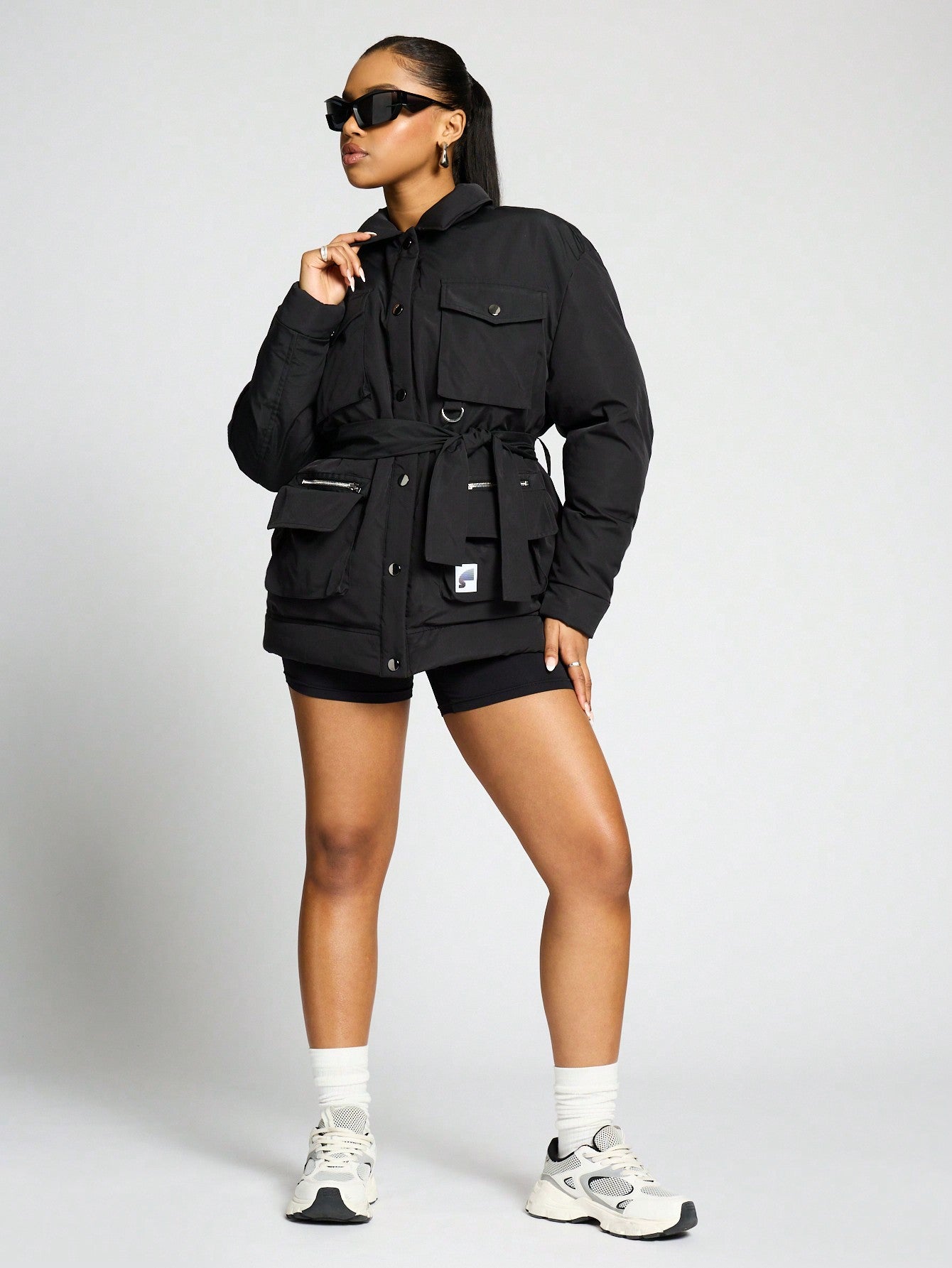 SUMWON WOMEN Belted Oversized Utility Puffer Coat