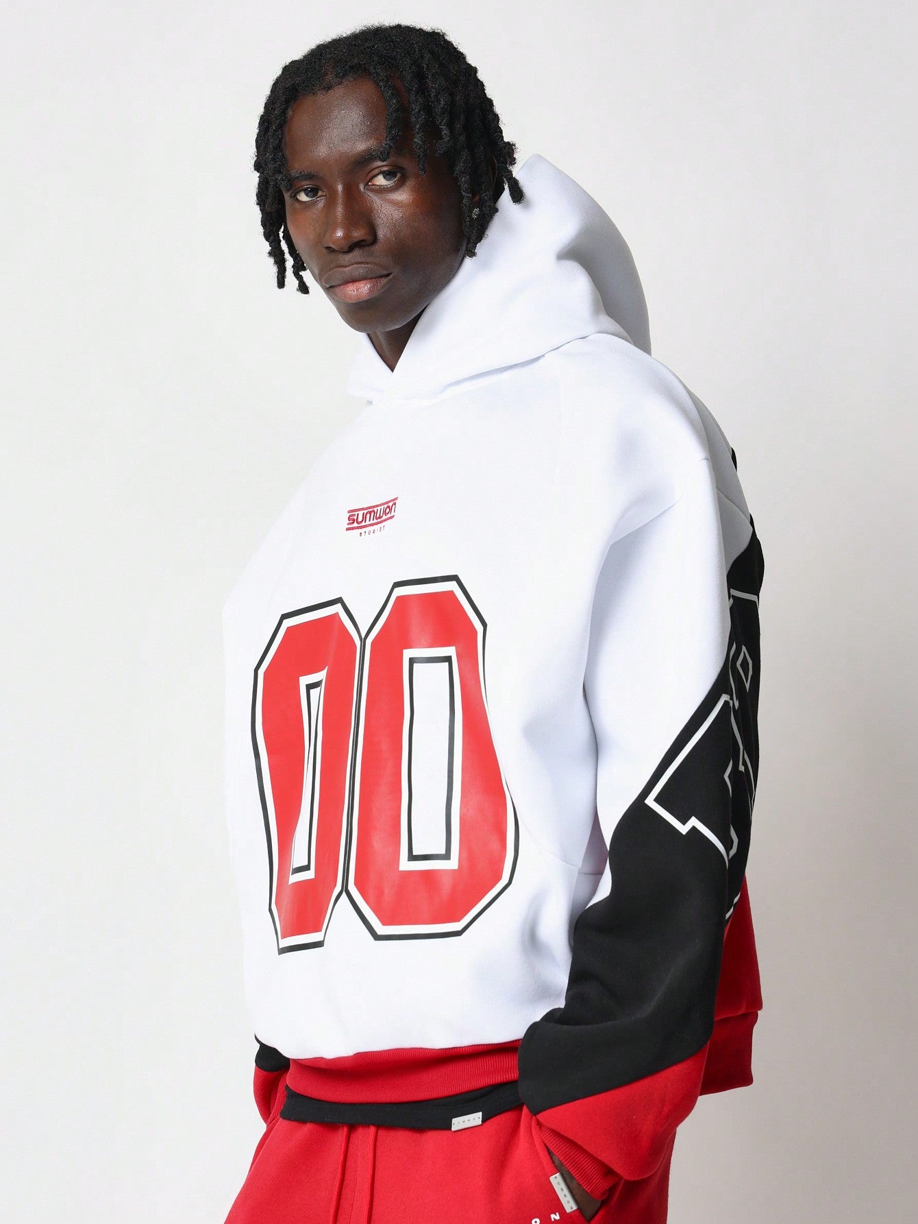 Oversized Fit Overhead Colour Blocked Hoodie With Graphic Print