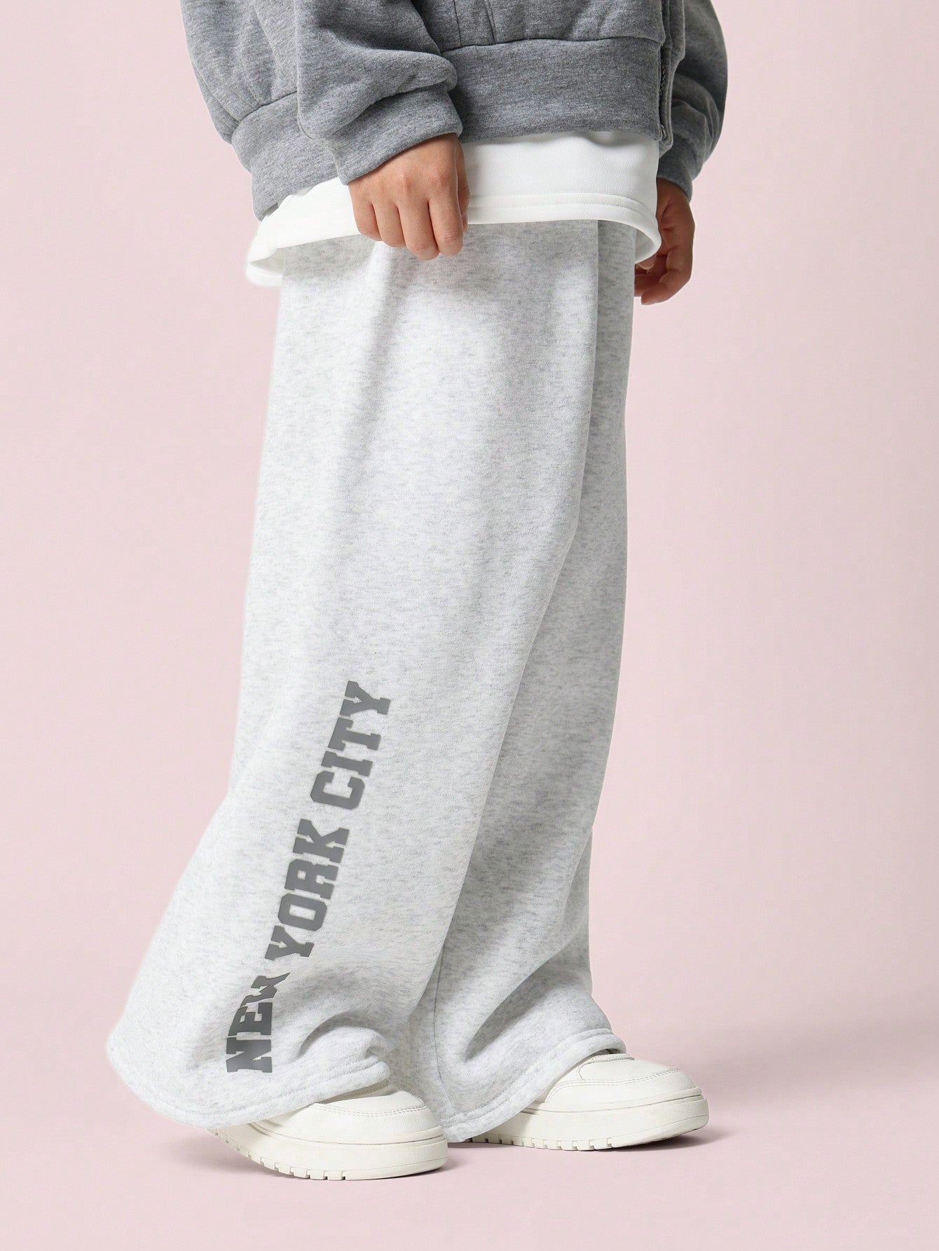 Tween Boys Comfy Zip Thru Hoodie & Wide Leg Sweatpants With Graphic Print 2 Piece Set