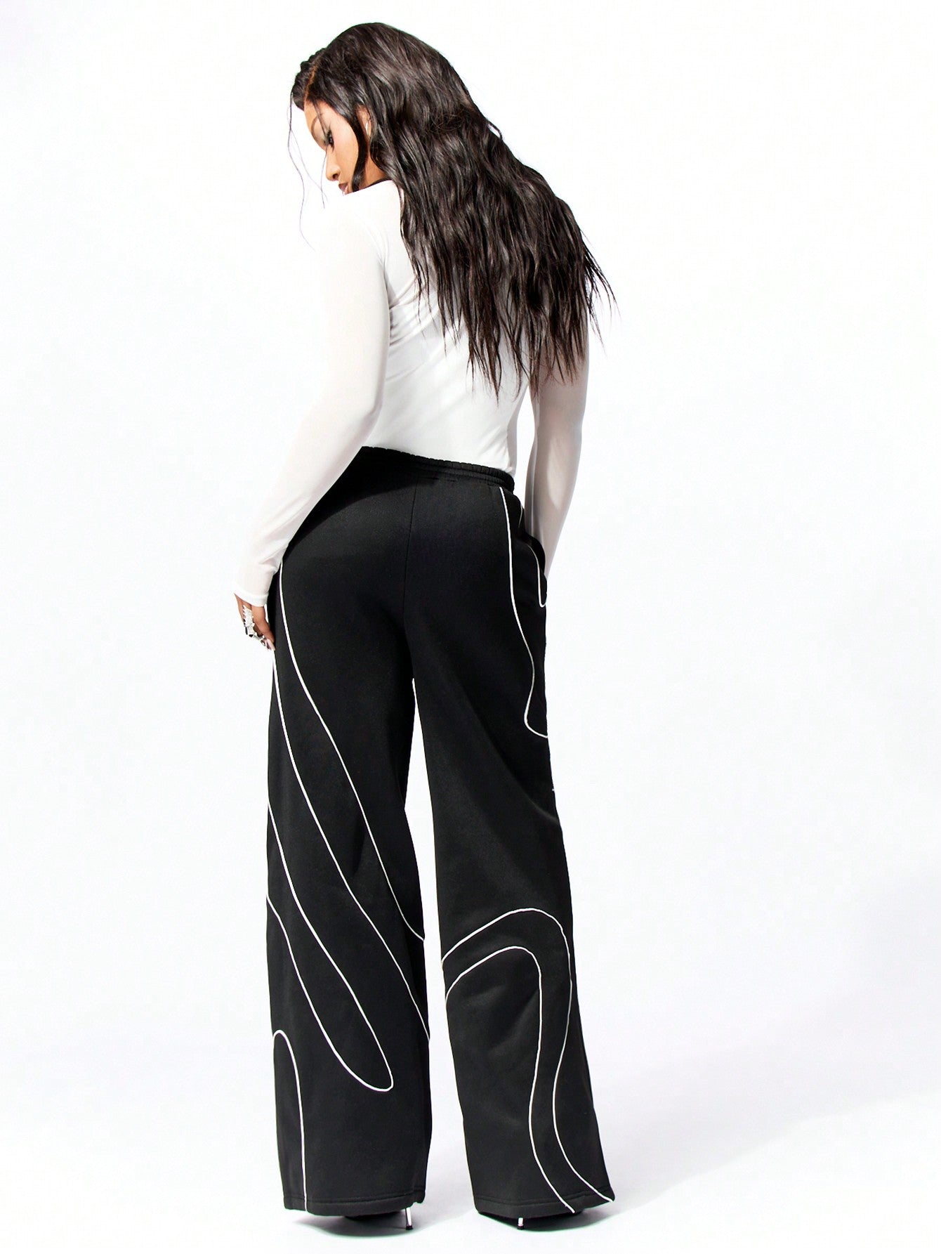 SUMWON WOMEN Wide Leg Jogger With Piping Detail