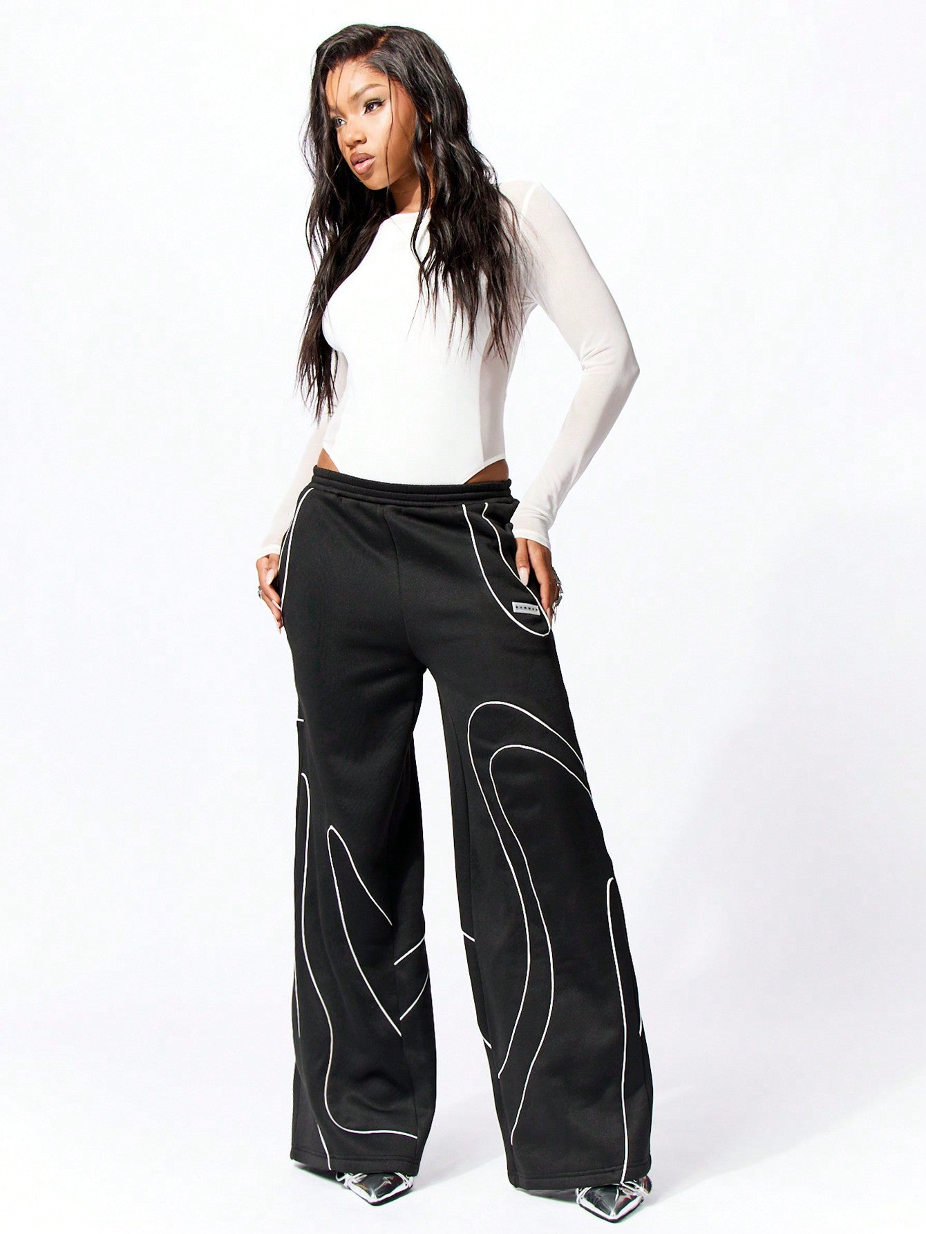 SUMWON WOMEN Wide Leg Jogger With Piping Detail