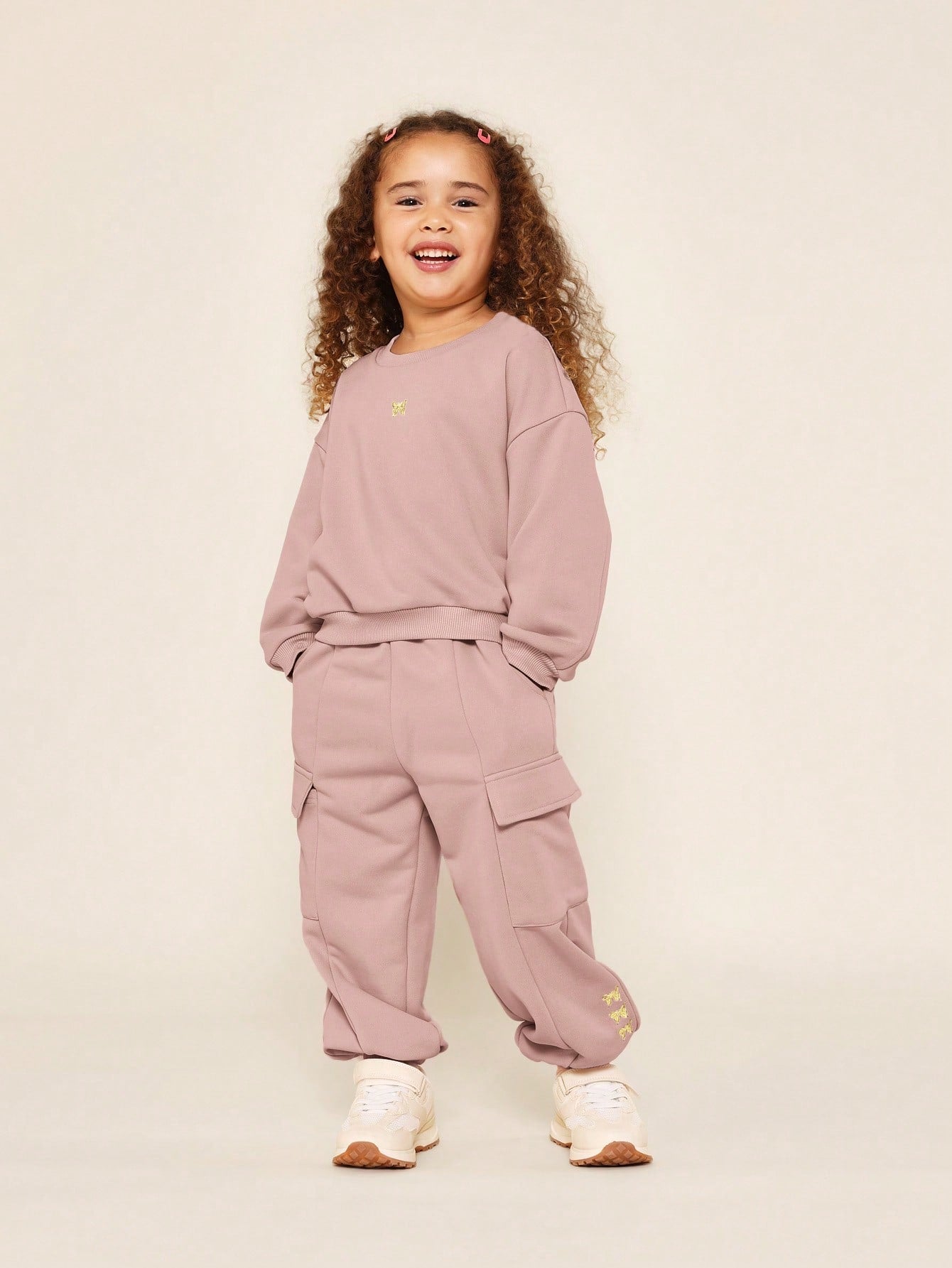 Young Girls Everyday Play Crew Neck Sweatshirt And Cargo Jogger 2 Piece Set With Butterfly Graphic Print