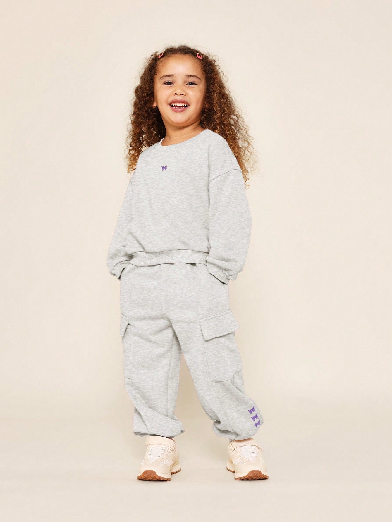 Young Girls Everyday Play Crew Neck Sweatshirt And Cargo Jogger 2 Piece Set With Butterfly Graphic Print