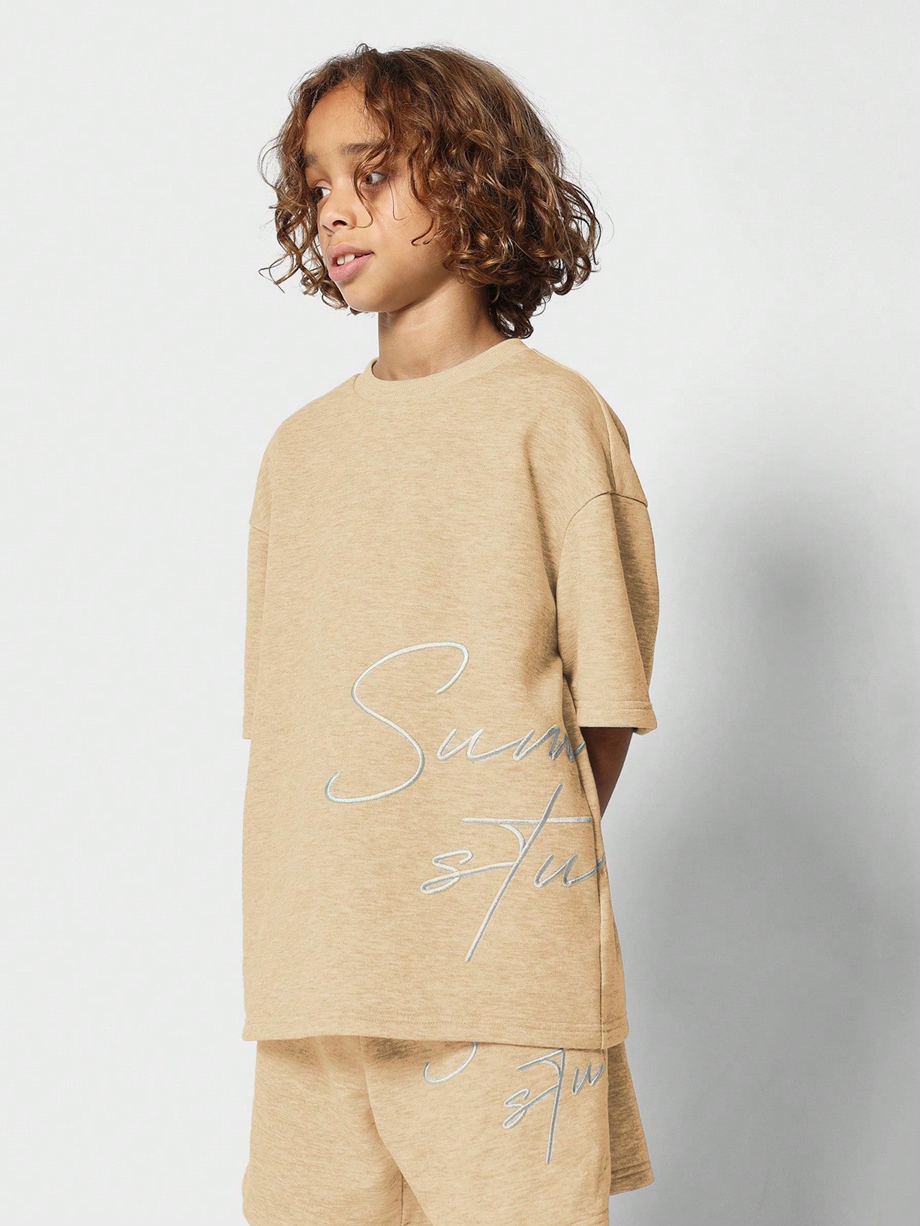 Tween Boys Everyday Play Oversized Short Sleeve Tee And Short With Embroidery 2 Piece Set