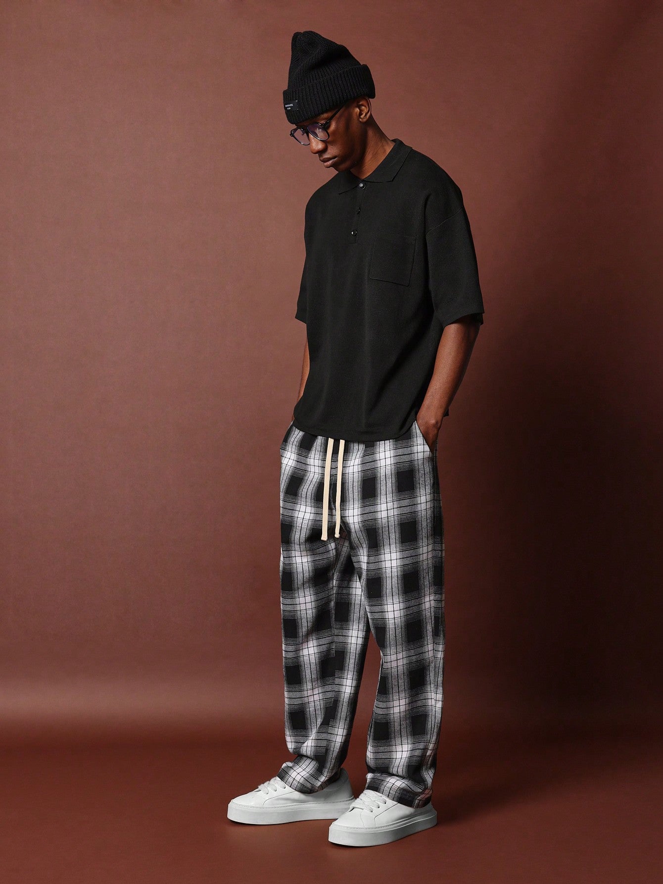 Loose Fit Pull On Check Pant