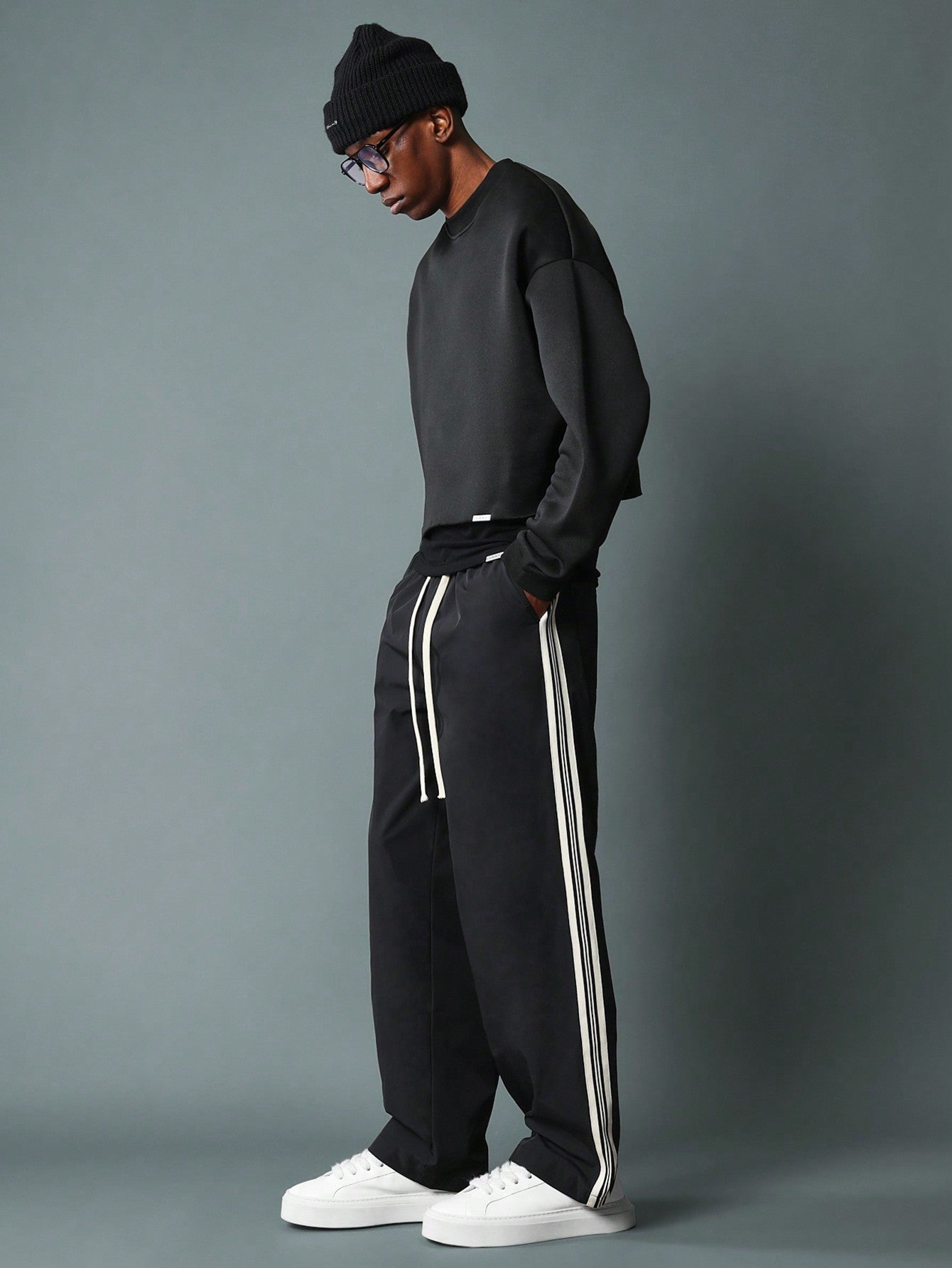 Nylon Flare Fit Pants With Tape Detail