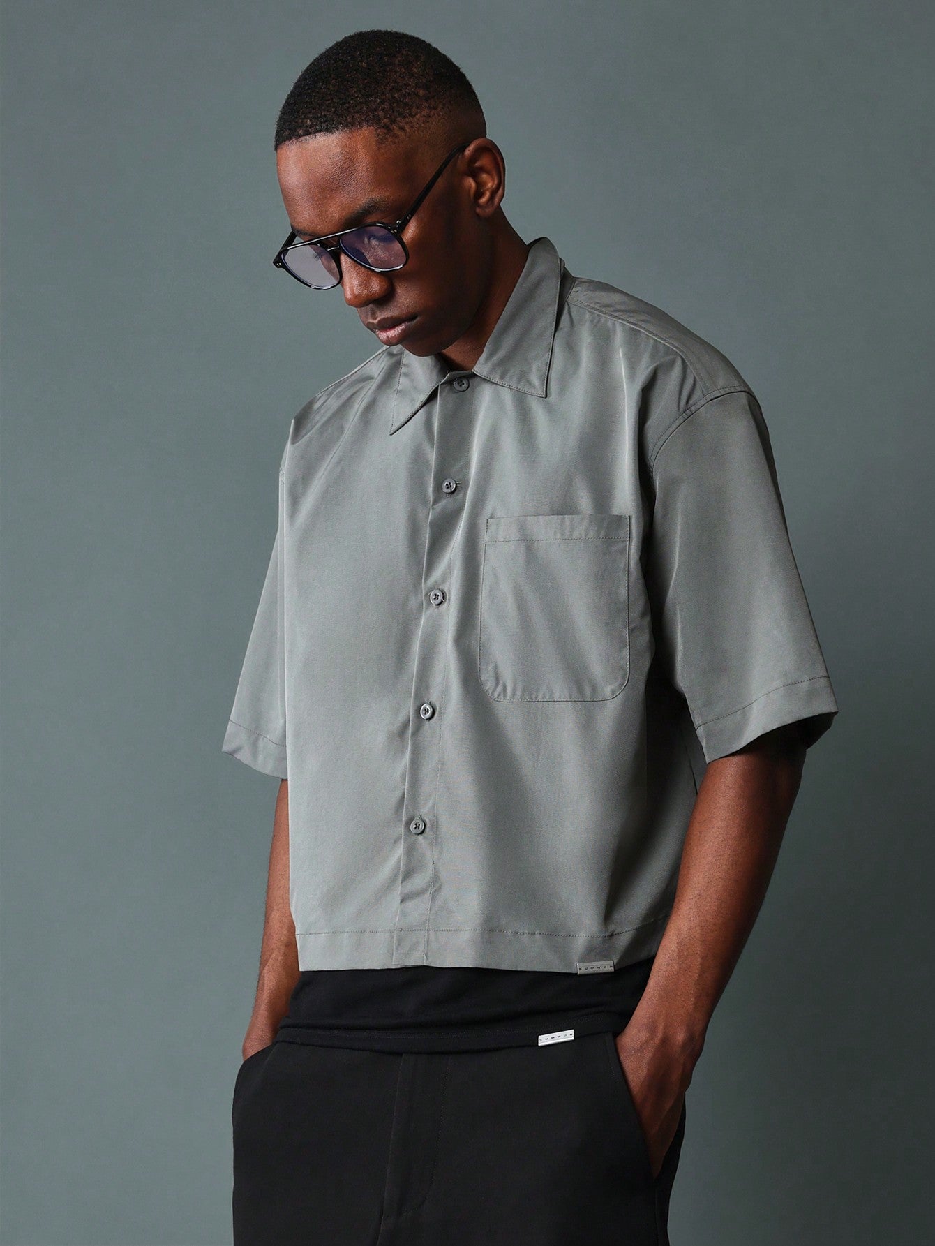 Crop Fit Nylon Revere Collar Shirt