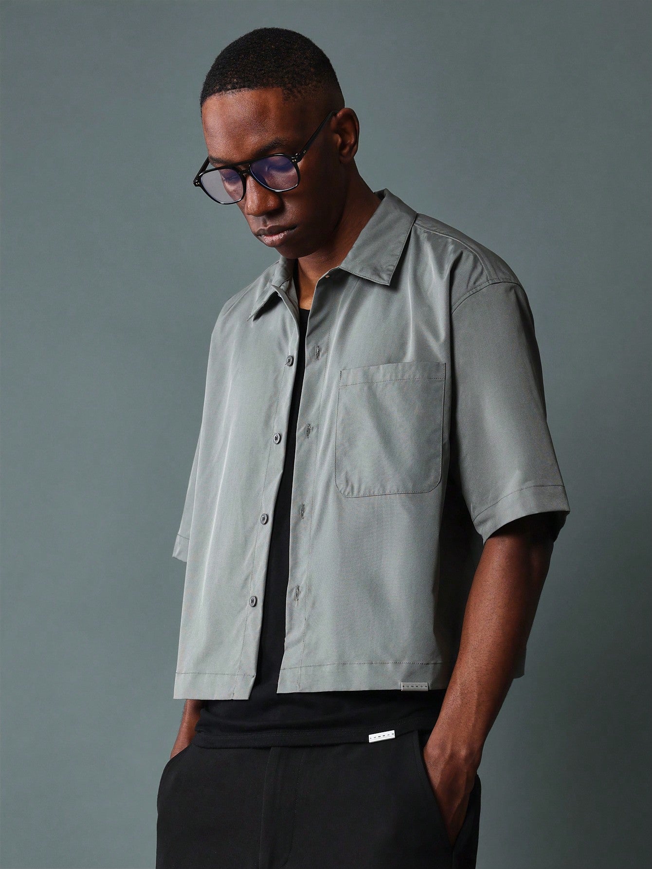 Crop Fit Nylon Revere Collar Shirt