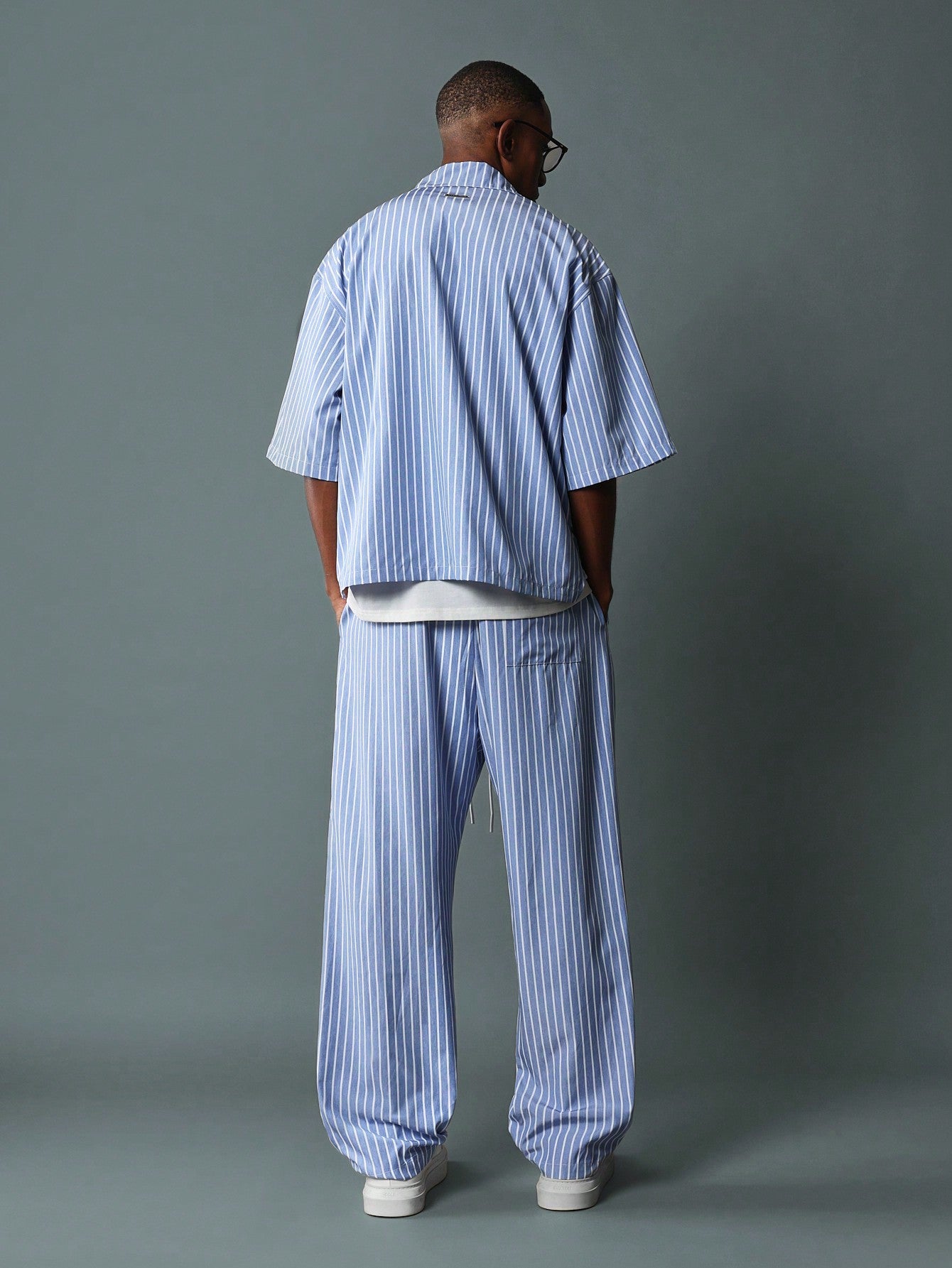 Boxy Fit Revere Collar Short Sleeve Stripe Shirt And Loose Fit Stripe Pants 2 Piece Set