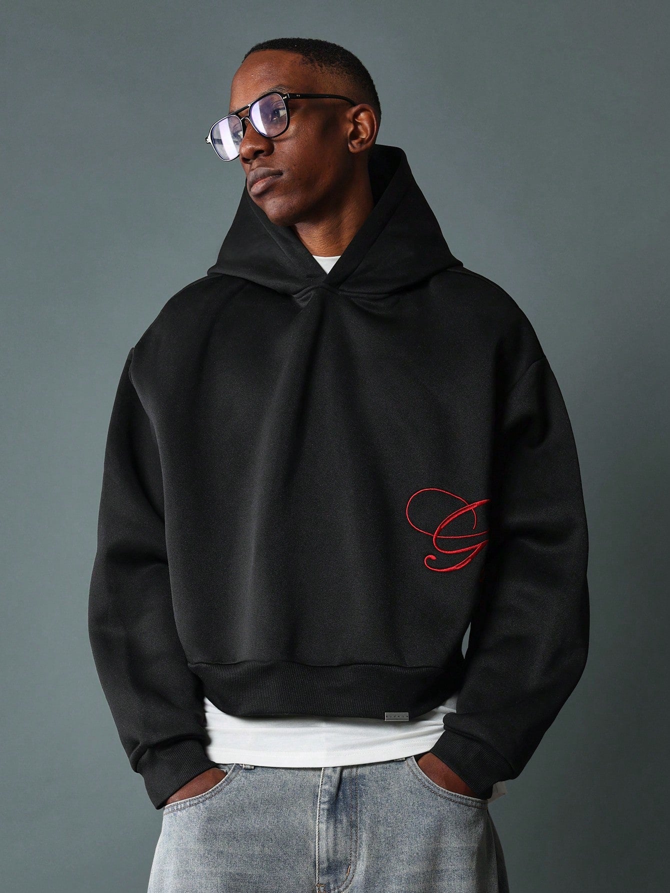 Crop Fit Overhead Hoodie With Signature Embroidery Pattern