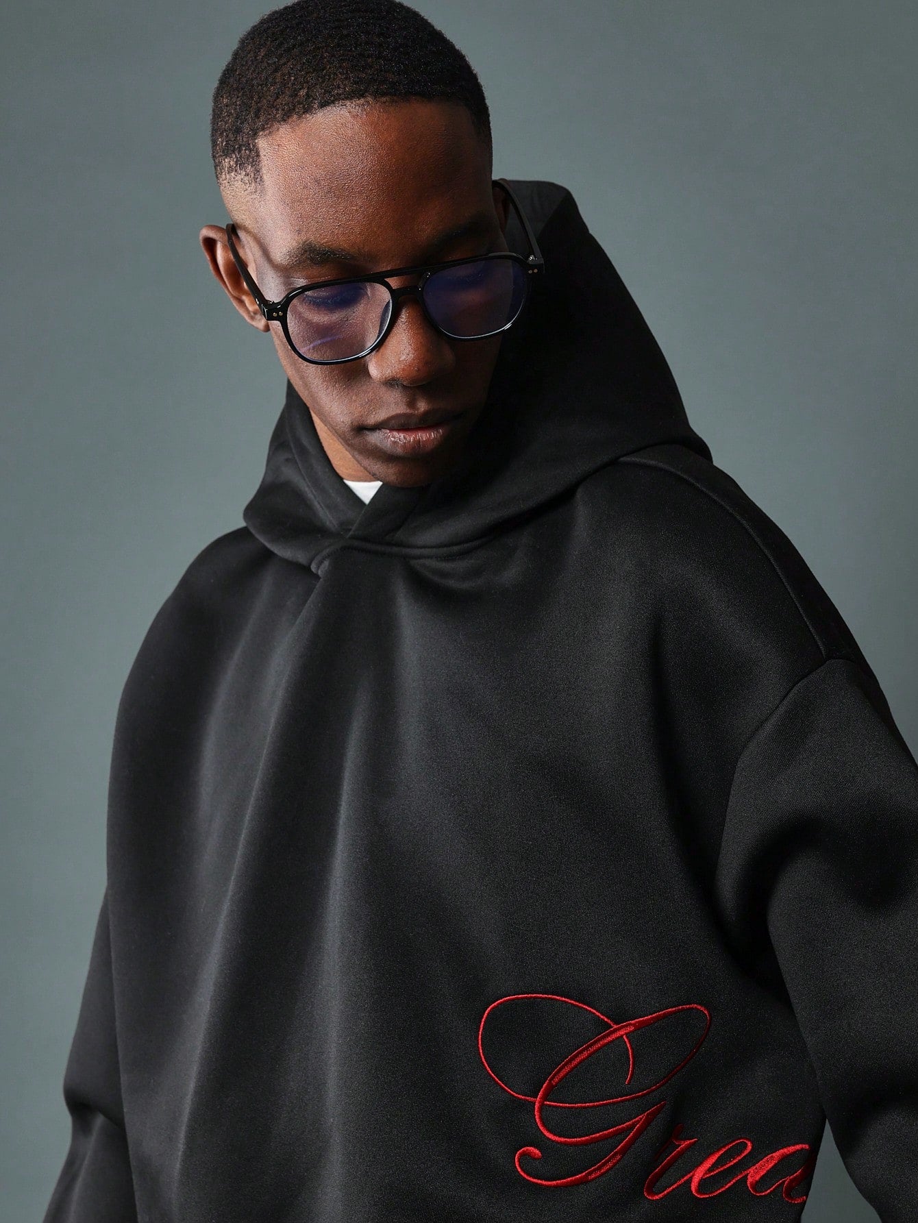 Crop Fit Overhead Hoodie With Signature Embroidery Pattern