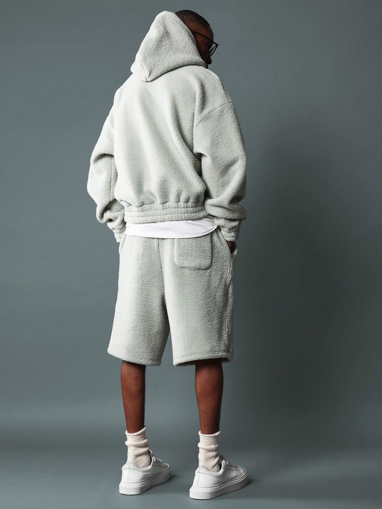 Regular Fit Borg Overhead Hoodie And Short 2 Piece Set