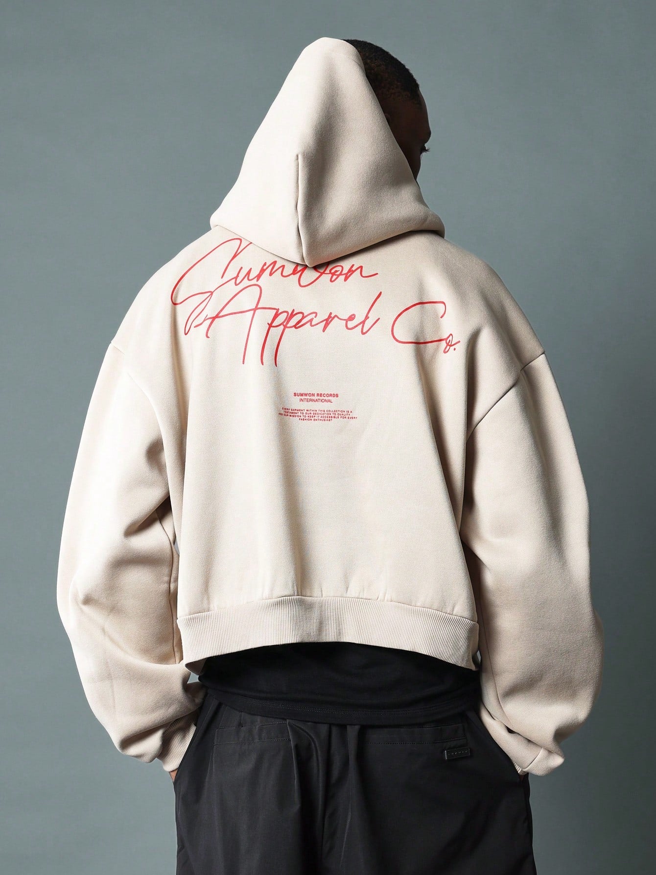 Crop Fit Overhead Hoodie With Script Graphic Print